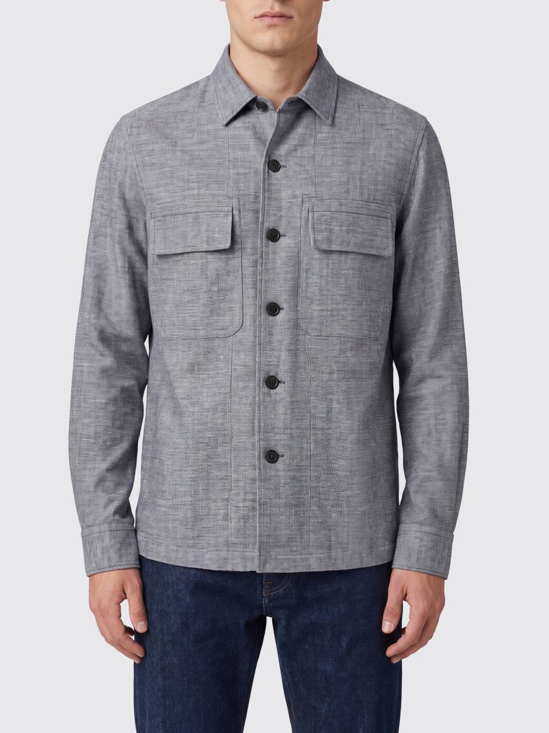 Zegna Wool Blend Shirt Jacket with Patch Pockets · L
