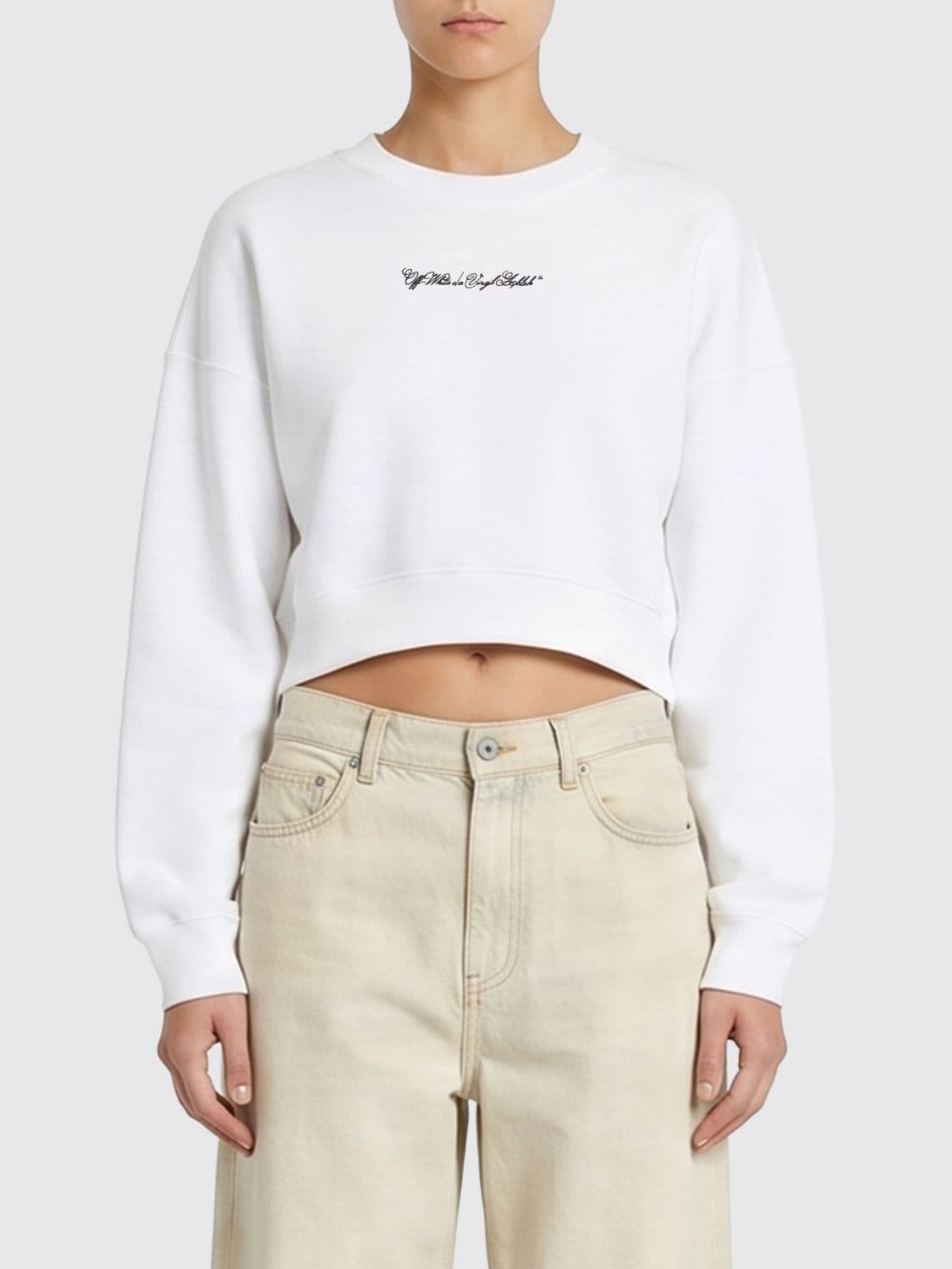 Off-White Cropped Cotton-Blend Sweatshirt with Back Arrow Logo