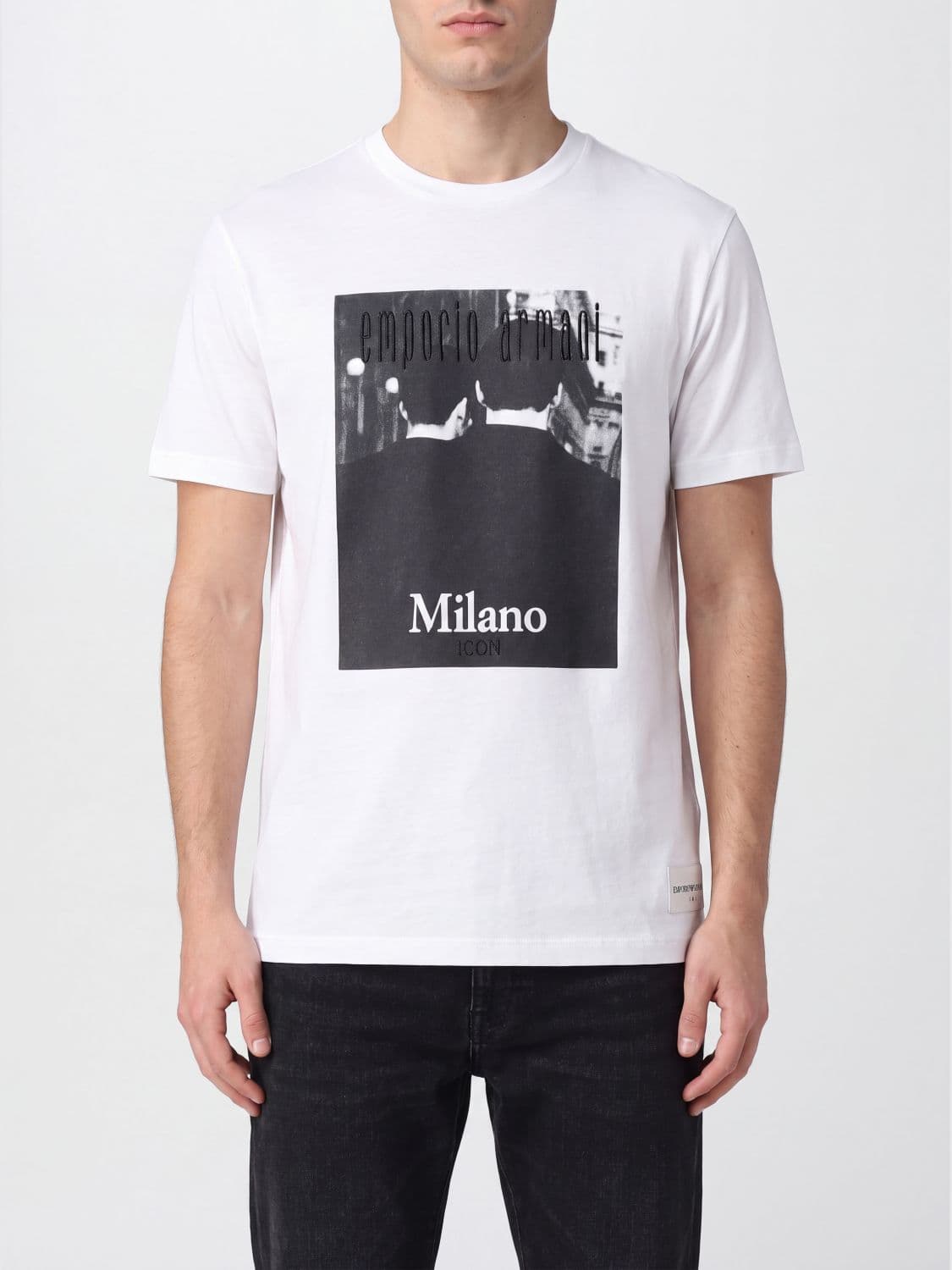 Emporio Armani Graphic Print Cotton T-Shirt with Contrast Logo