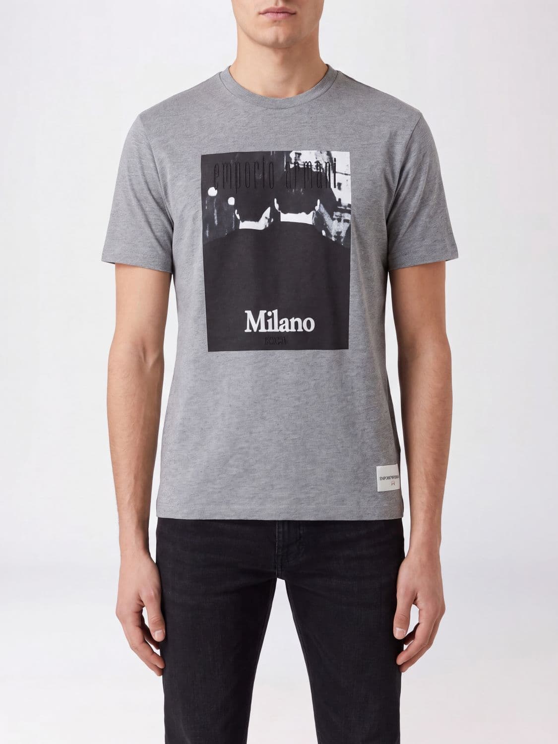 Emporio Armani Graphic Print Cotton T-Shirt with Contrast Logo