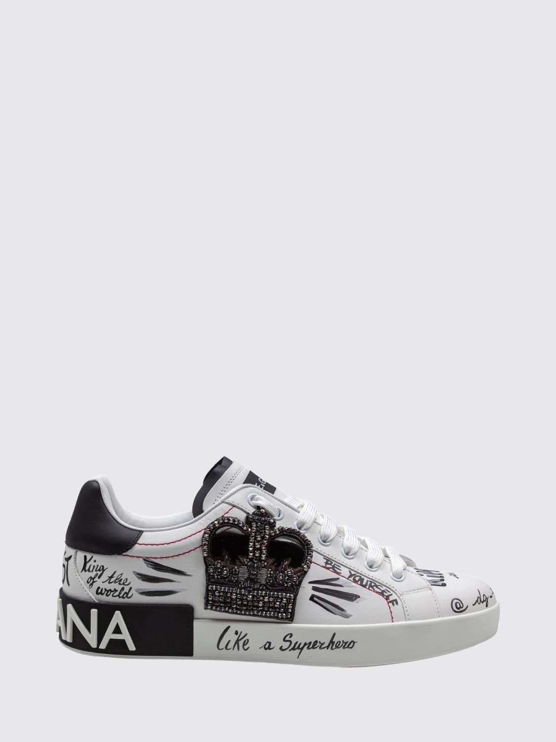 Dolce & Gabbana Portofino Calfskin Sneakers with Patches and Jewelled Detailing