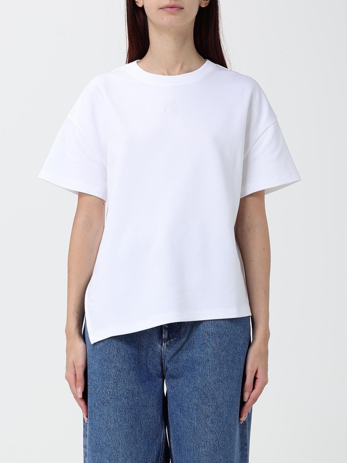 Loewe Cotton Crew-Neck T-Shirt with Short Sleeves and an Asymmetrical Hem