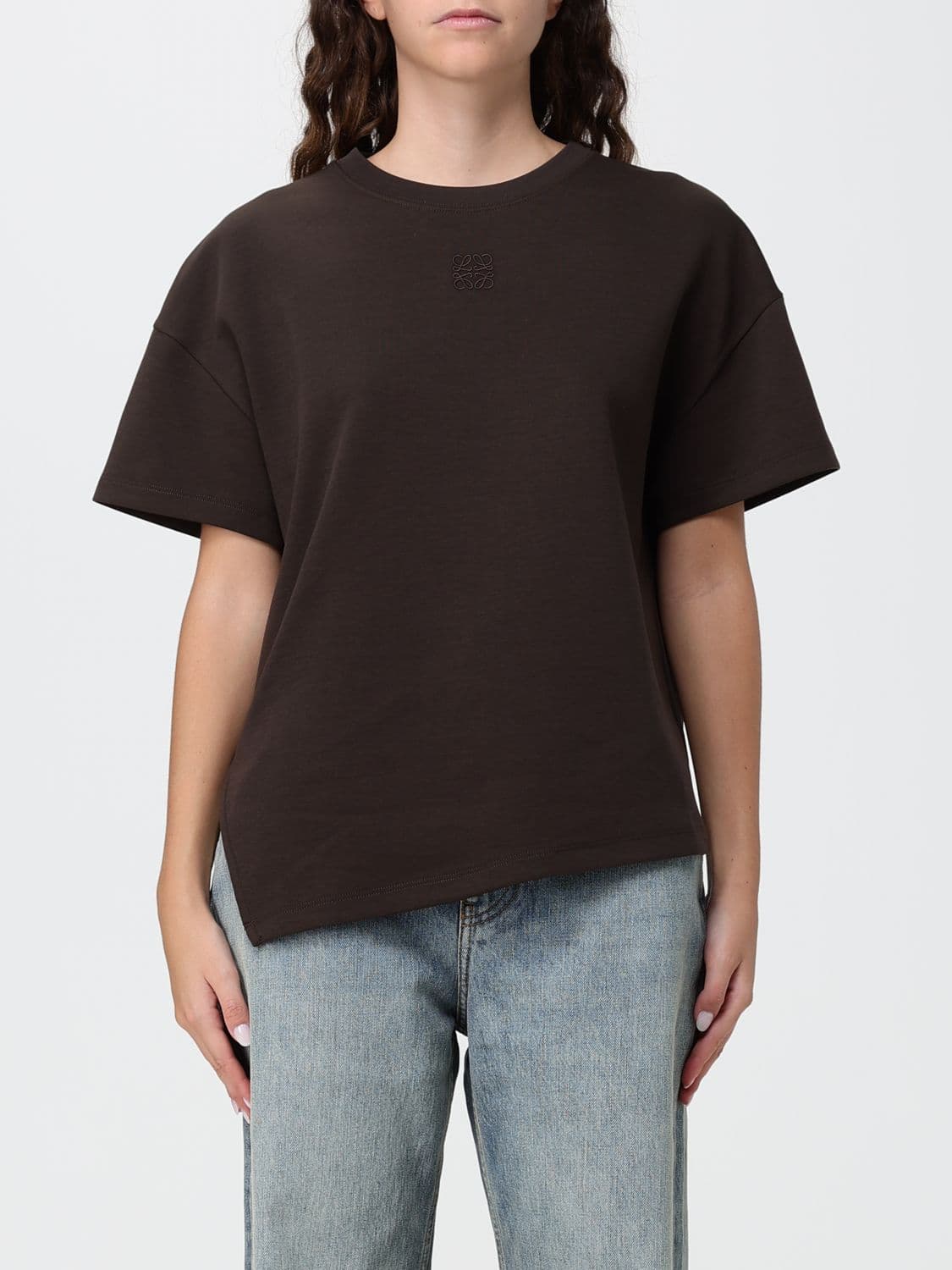Loewe Asymmetrical Hem Cotton Crew-Neck T-shirt with Short Sleeves