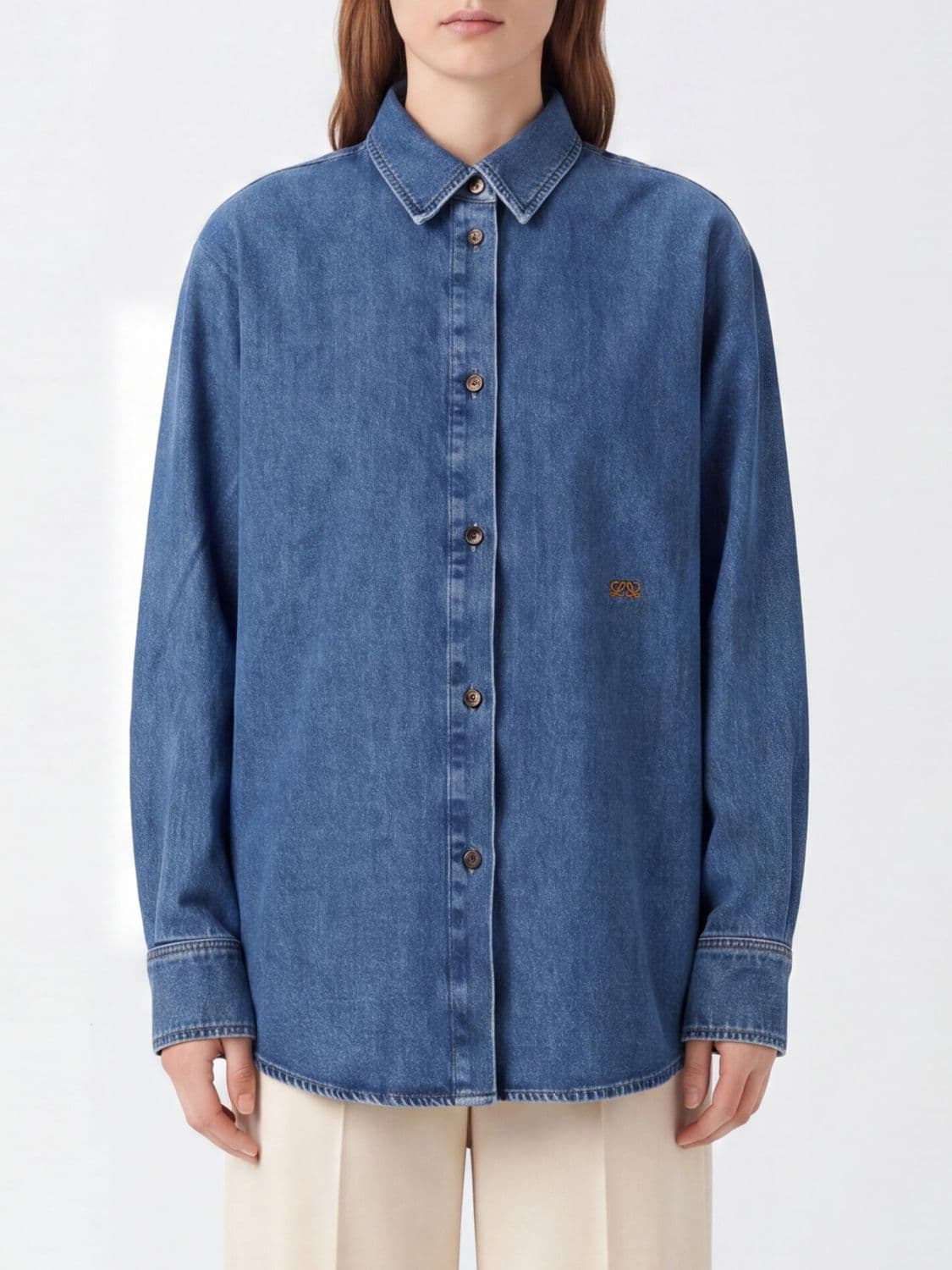 Loewe Relaxed Fit Cotton Denim Shirt with Embroidered Anagram Logo