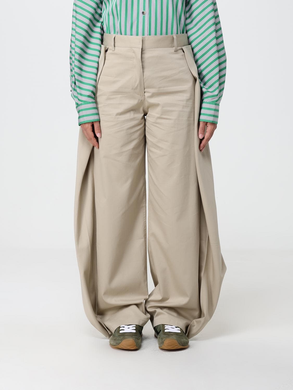 Loewe High-Waisted Draped Wide-Leg Trousers in Silk and Cotton