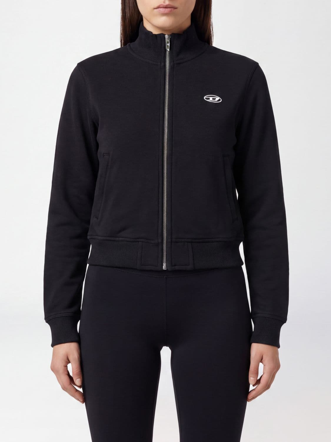 Diesel Slim Fit Cotton Zip-Up Jumper with Turtleneck and Oval D Logo
