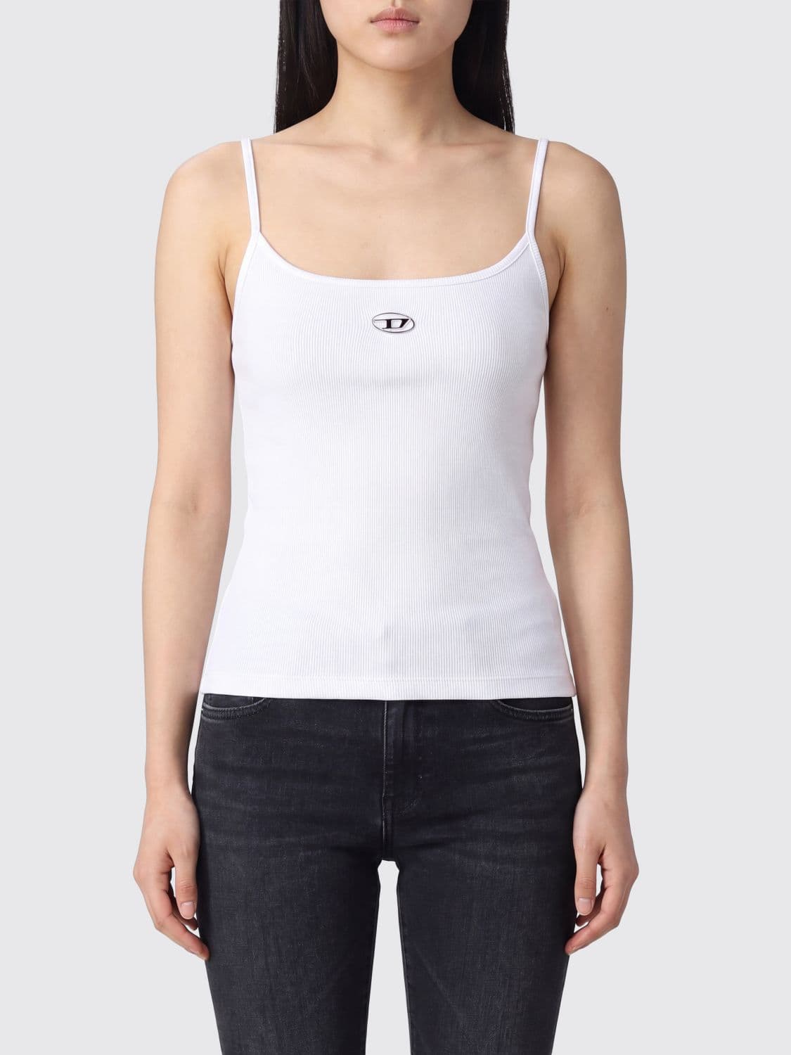 Diesel Slim Fit Stretch Cotton Off-The-Shoulder Top with Oval D Logo
