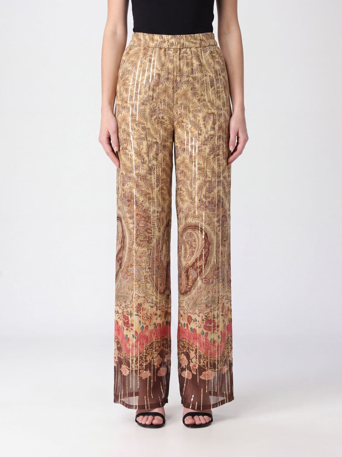 Valentino Garavani High-Waisted Silk and Lurex Palazzo Trousers · 44