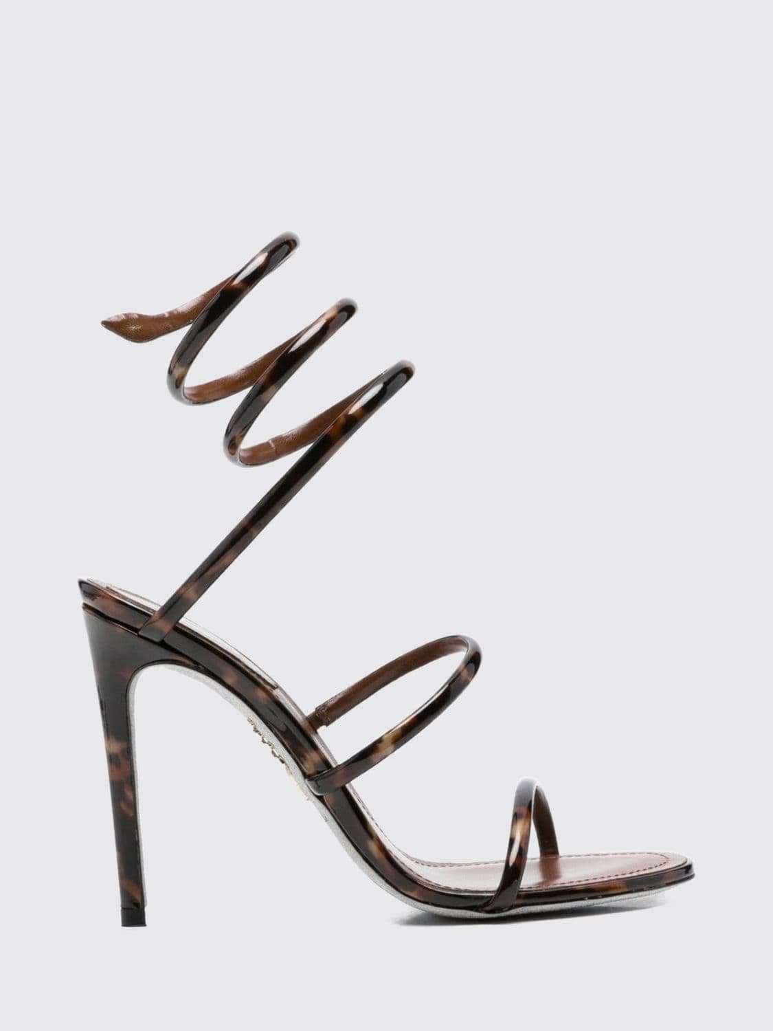 Rene Caovilla Cleo Animal Print High-Heeled Sandals with Snake Ankle Strap
