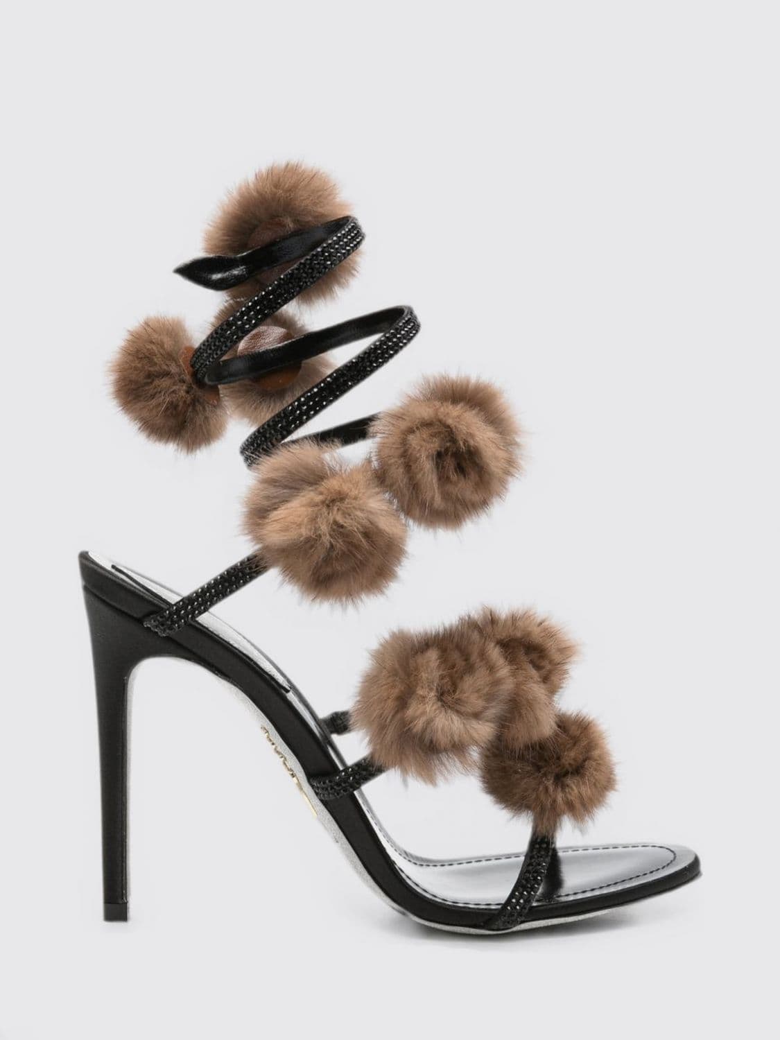 Rene Caovilla Rosalia Crystal-Embellished Sandals with Pompoms and Stiletto Heel