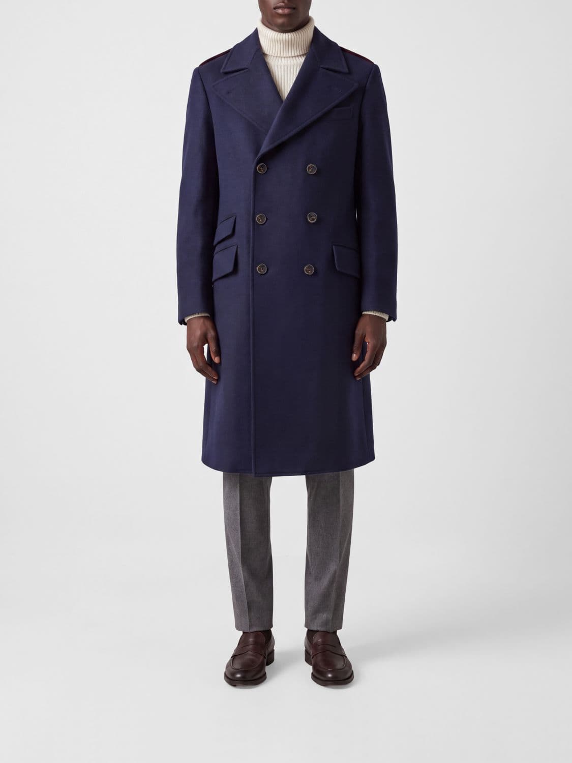 Brunello Cucinelli Knee-Length Double-Breasted Wool Coat with Lapels