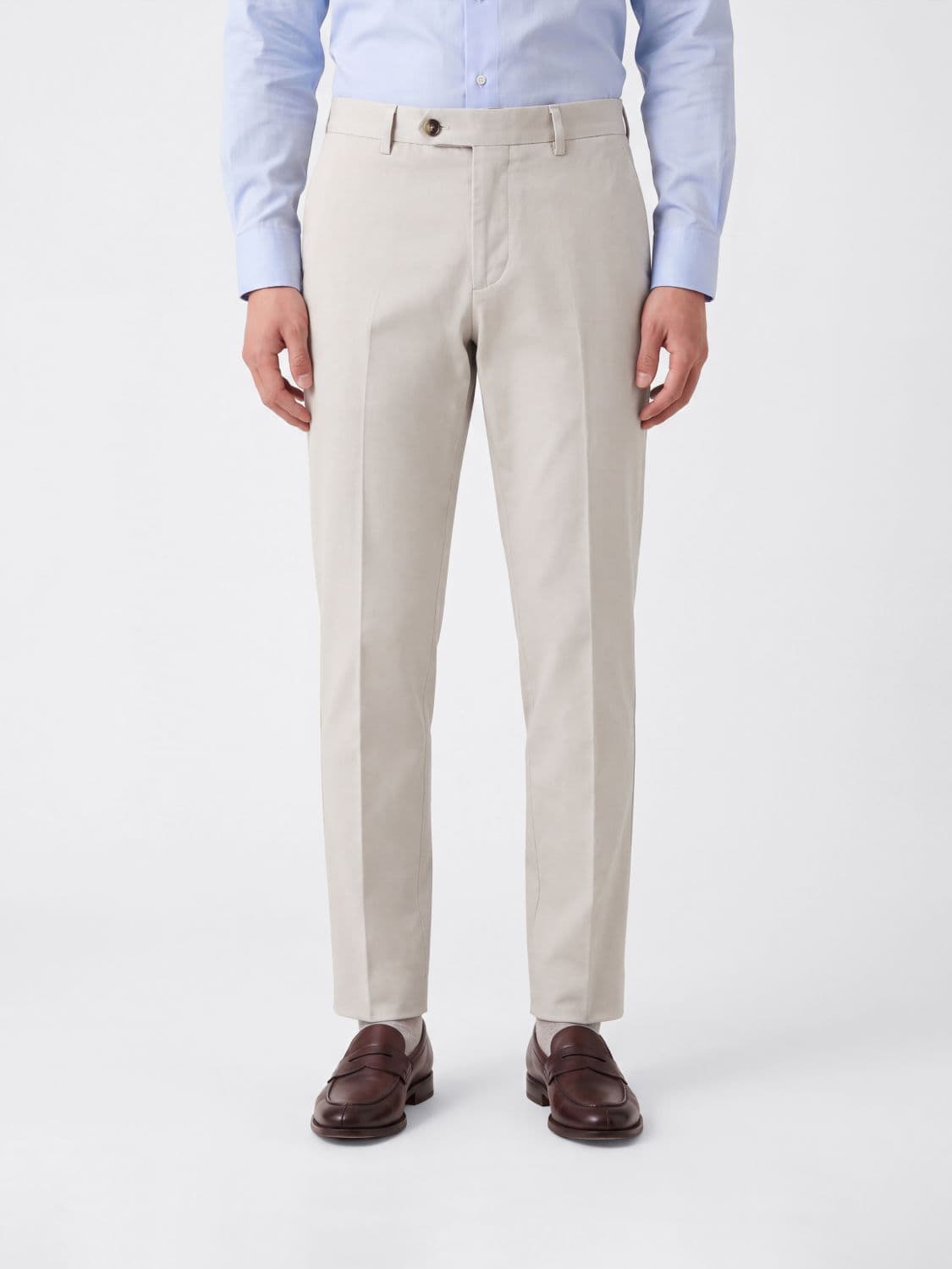 Brunello Cucinelli Slim Fit Cotton Tailored Trousers with Off-Center Closure