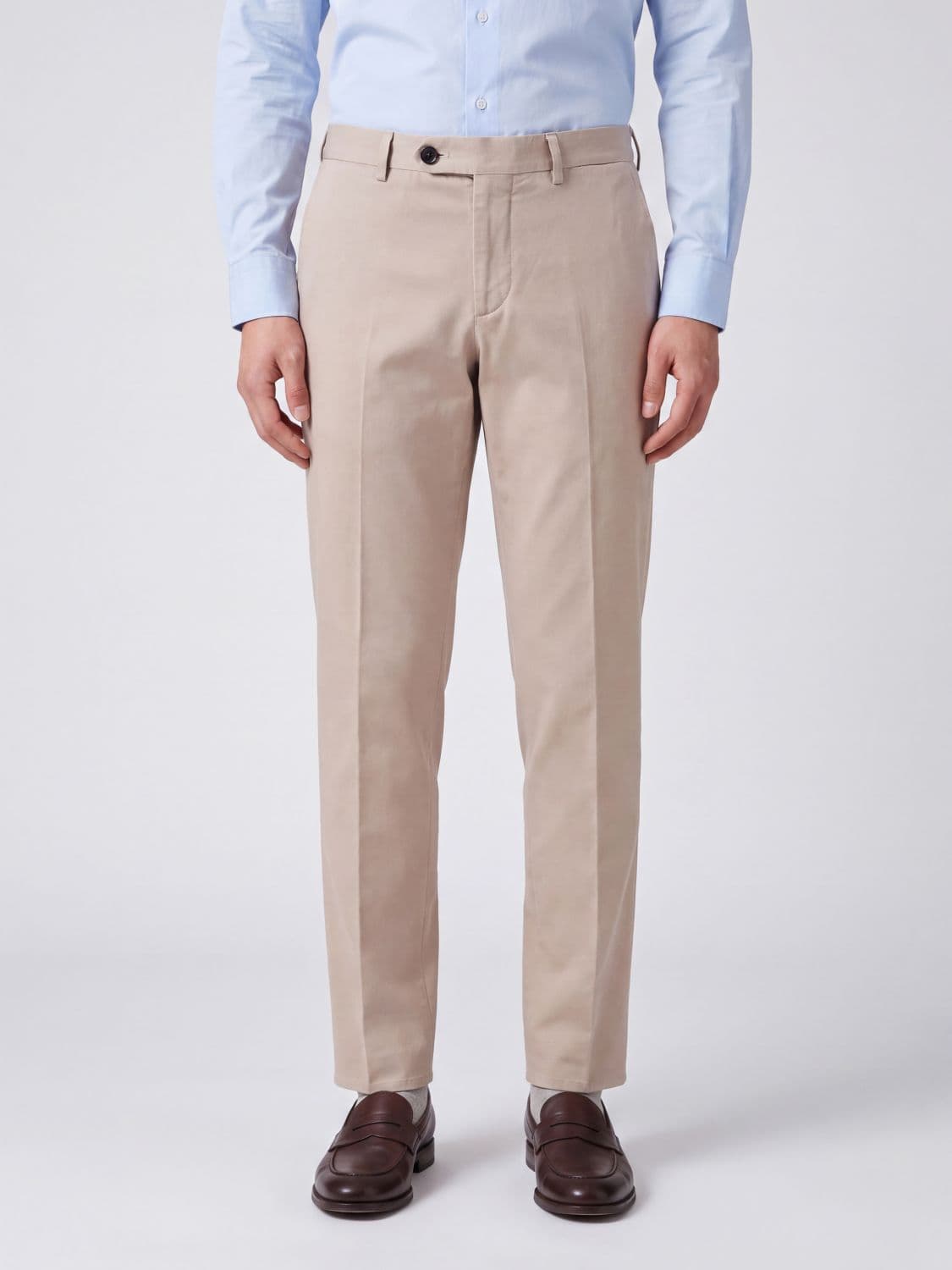 Brunello Cucinelli Slim Fit Cotton Tailored Trousers with Off-Center Closure
