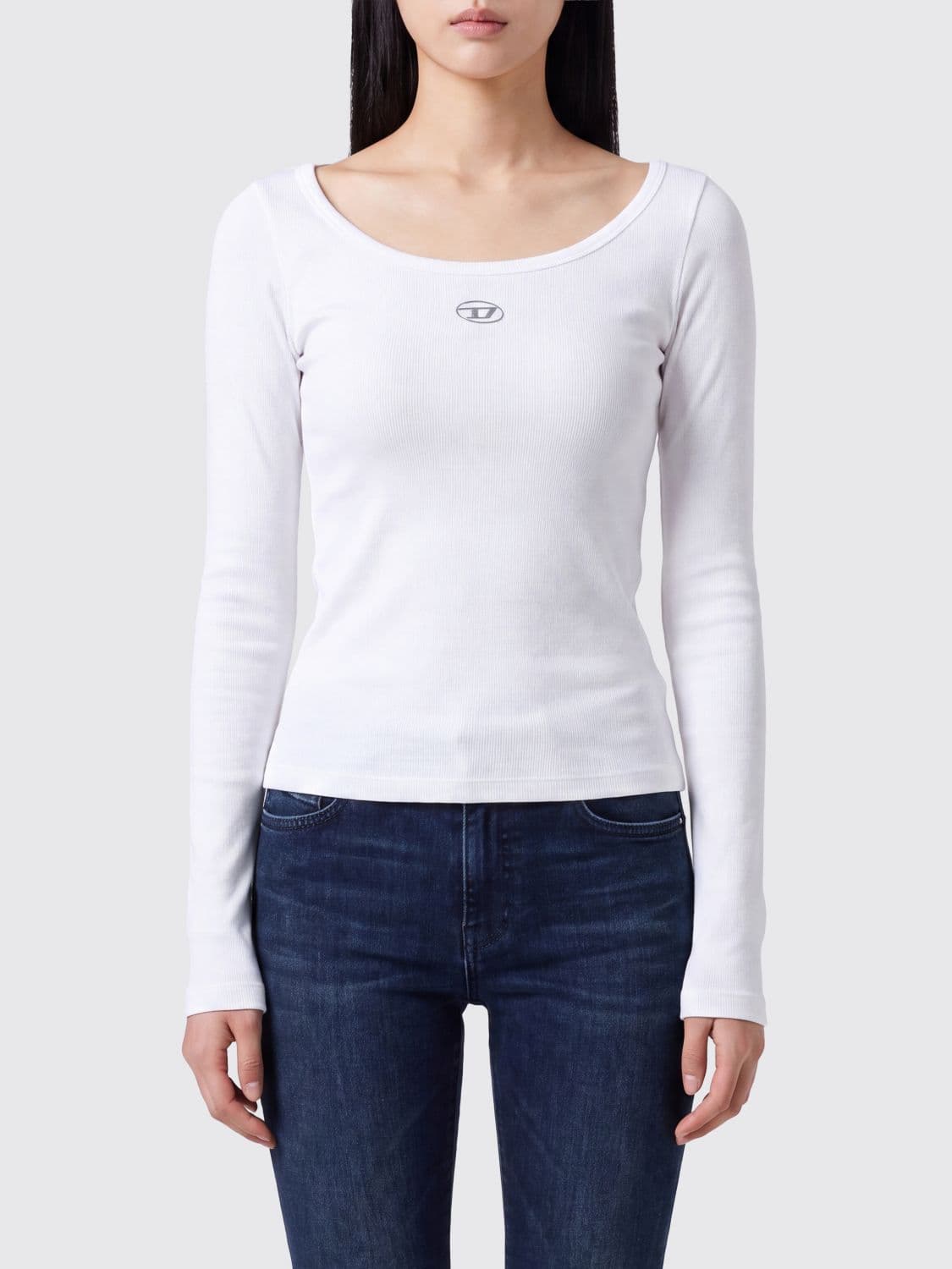 Diesel T-Bal Oval D Logo Long-Sleeved Cotton T-Shirt