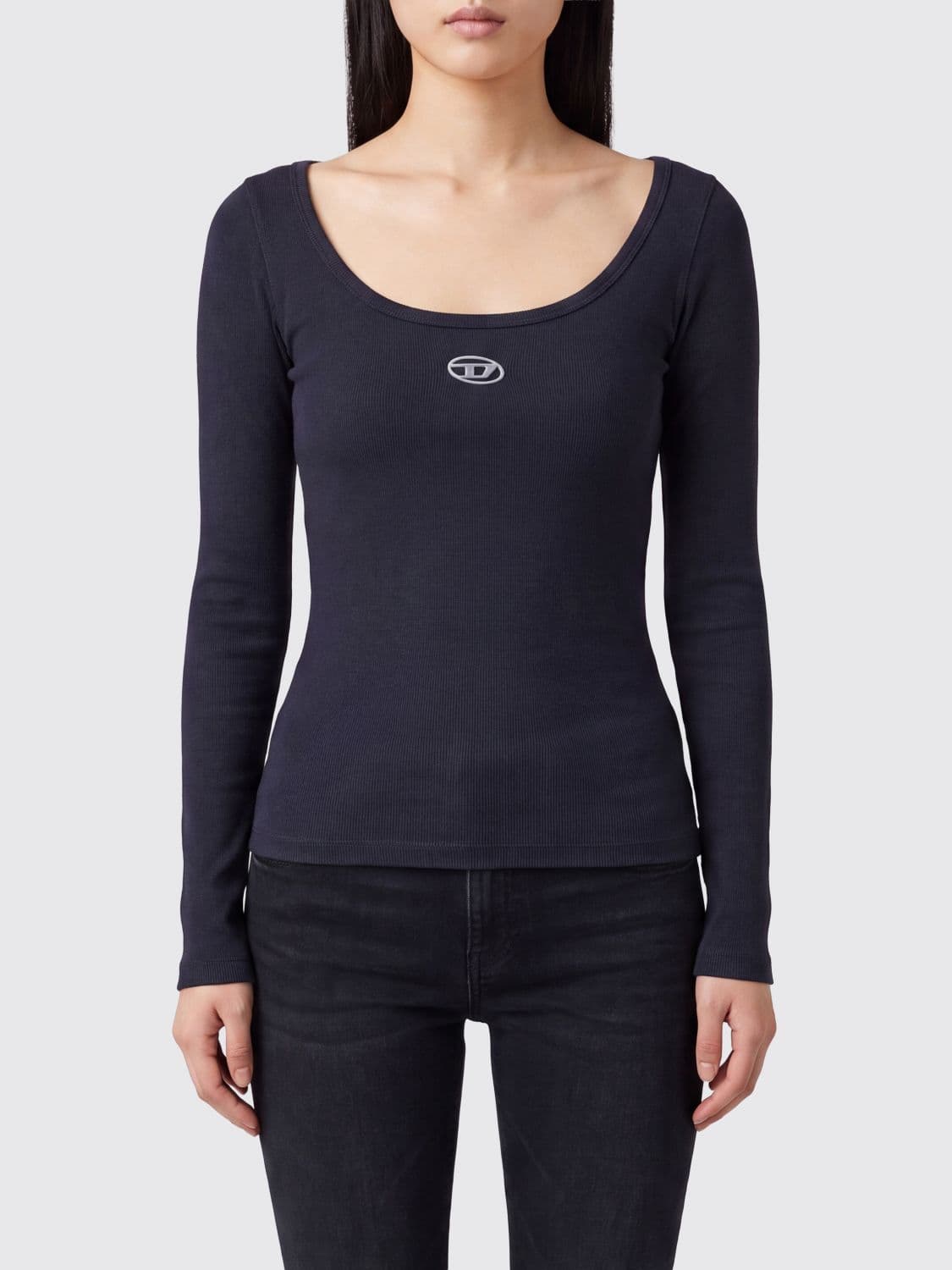 Diesel T-Bal Oval D Logo Long-Sleeved Cotton T-Shirt