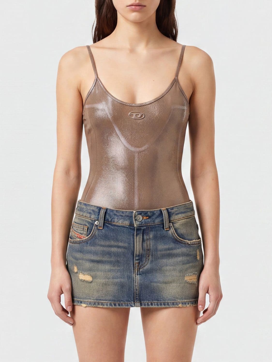 Diesel Slim Fit Stretch Jersey Top with Oval D Logo and Adjustable Straps