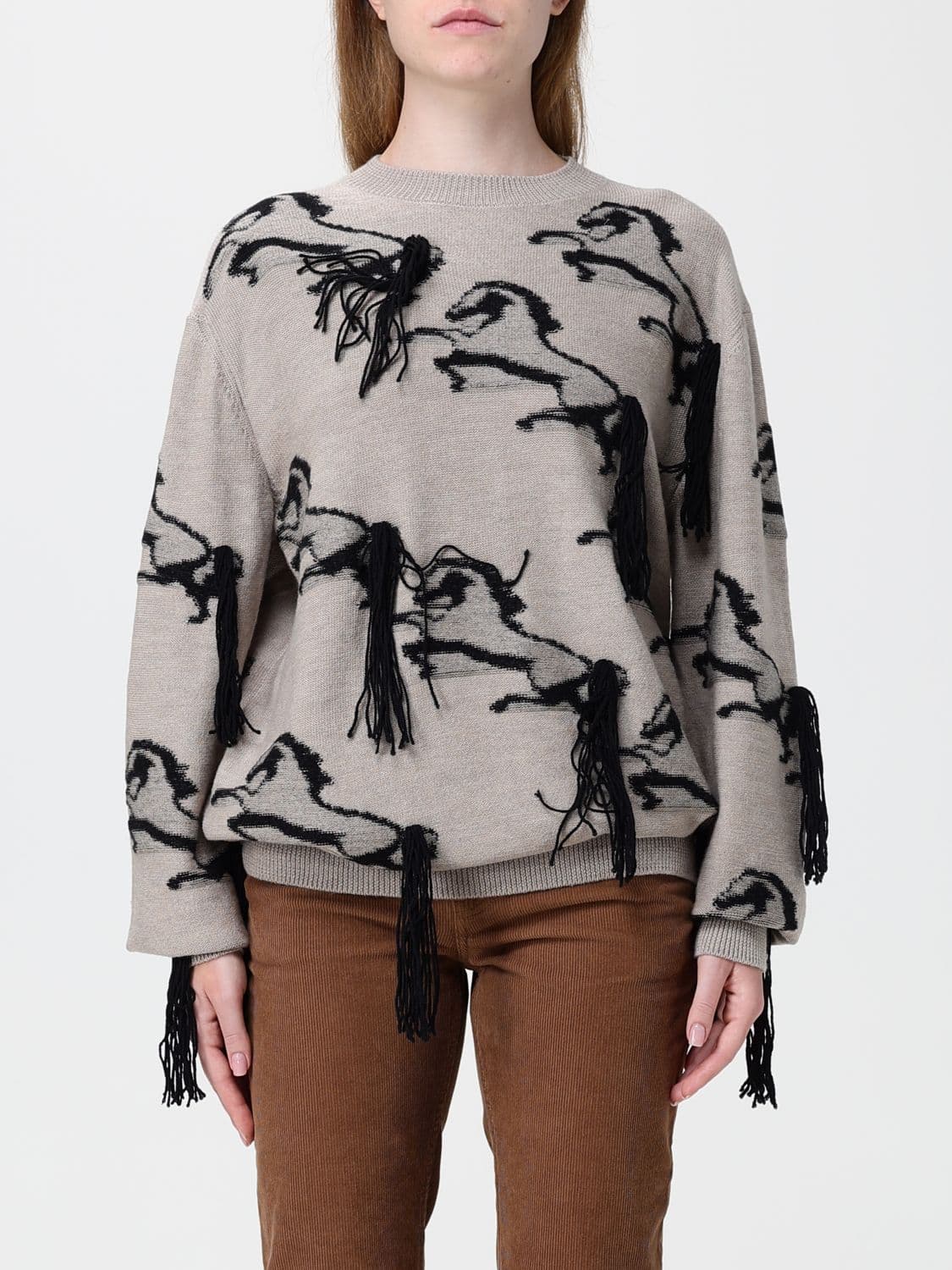 Stella Mccartney Virgin Wool Crewneck Jumper with Fringes and Embroidery · S
