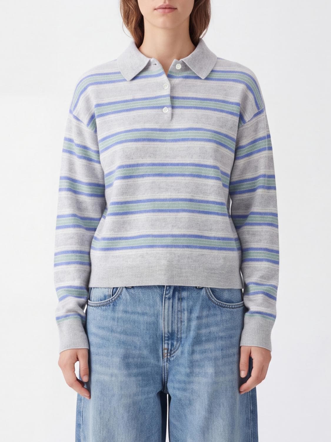 Guest In Residence Striped Cashmere Long-Sleeve Slim Fit Polo Jumper