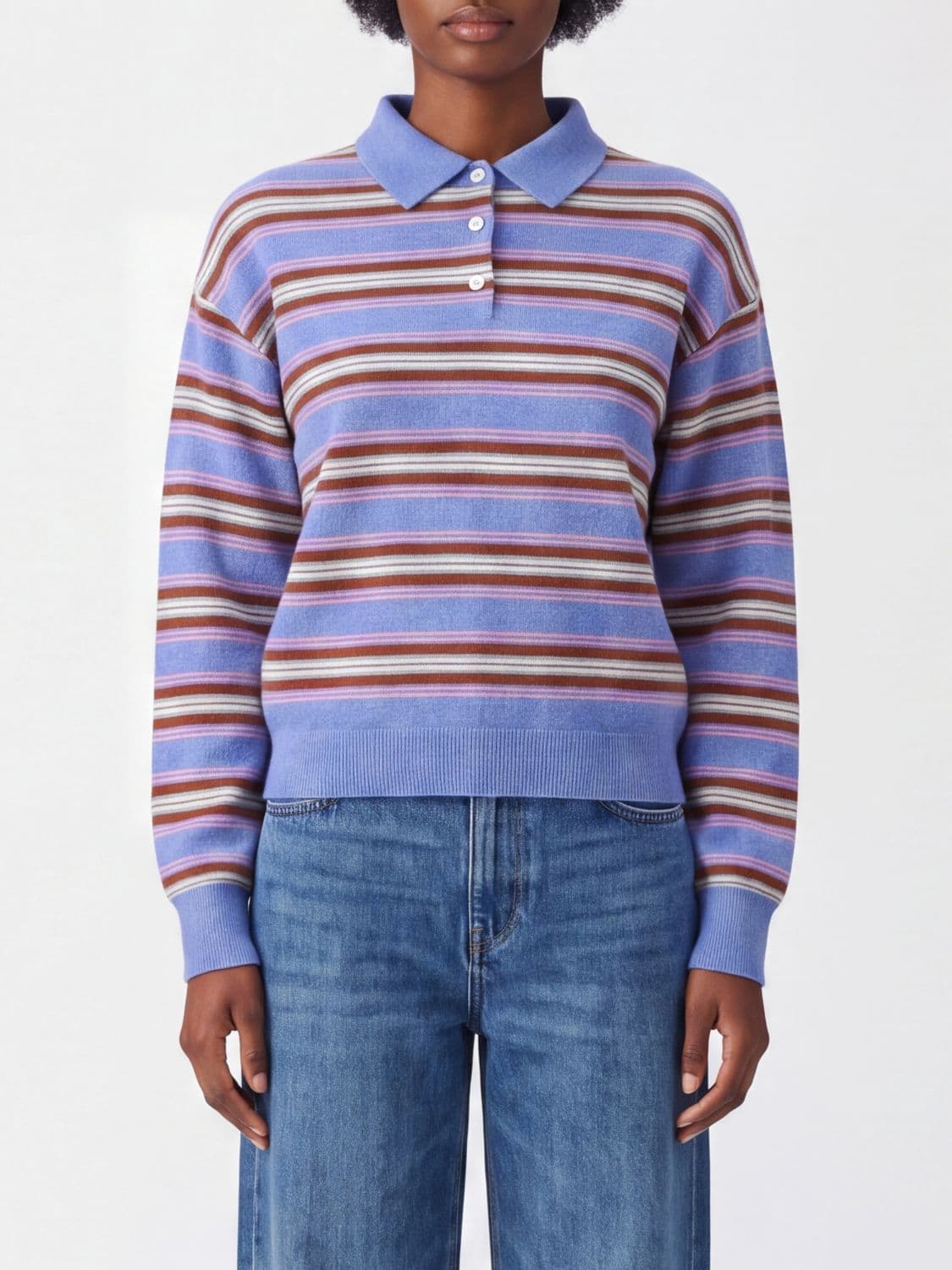 Guest In Residence Striped Cashmere Long-Sleeve Slim Fit Polo Jumper