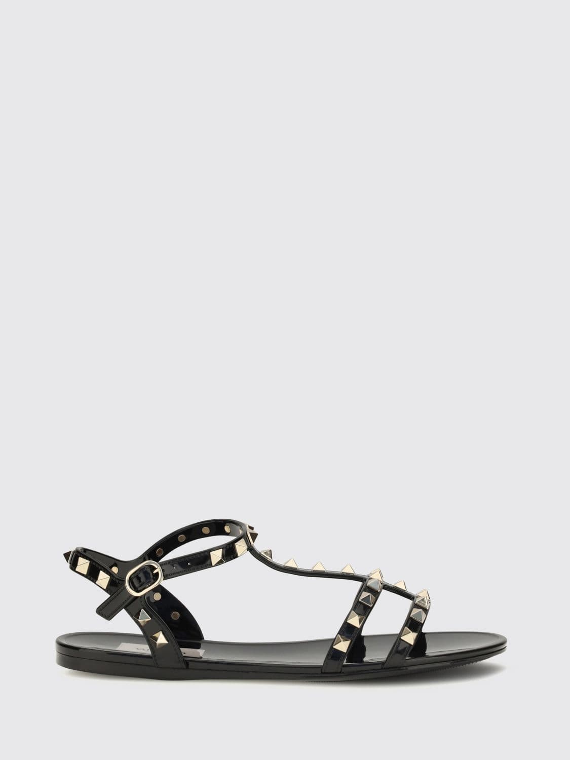 Valentino Garavani Rockstud Low-Heeled Rubber T-Strap Sandals