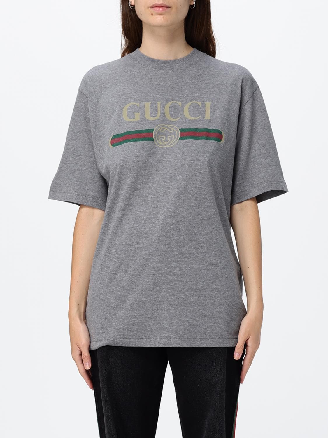 Gucci Cotton T-Shirt with Web Logo and Dropped Shoulders