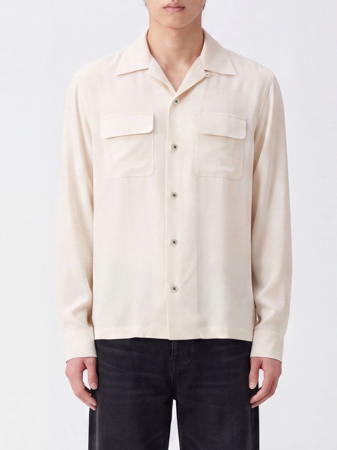 Amiri Long-Sleeve Polyester Shirt with Cuban Collar and Flap Pockets