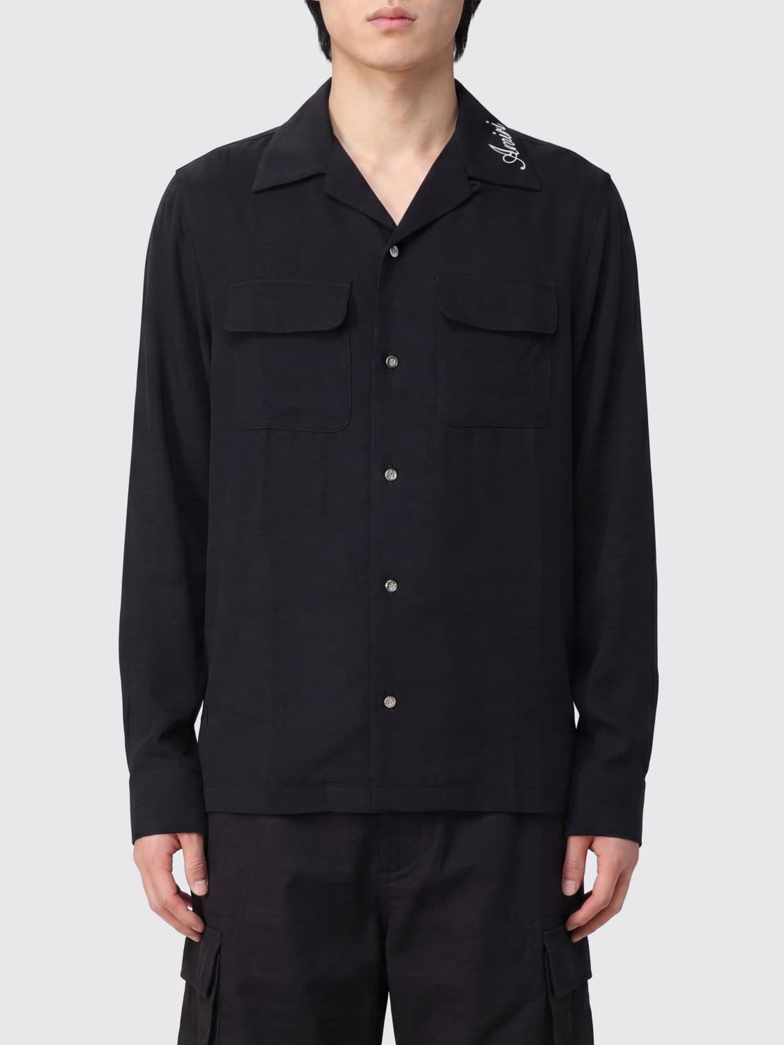 Amiri Long-Sleeve Polyester Shirt with Cuban Collar and Flap Pockets