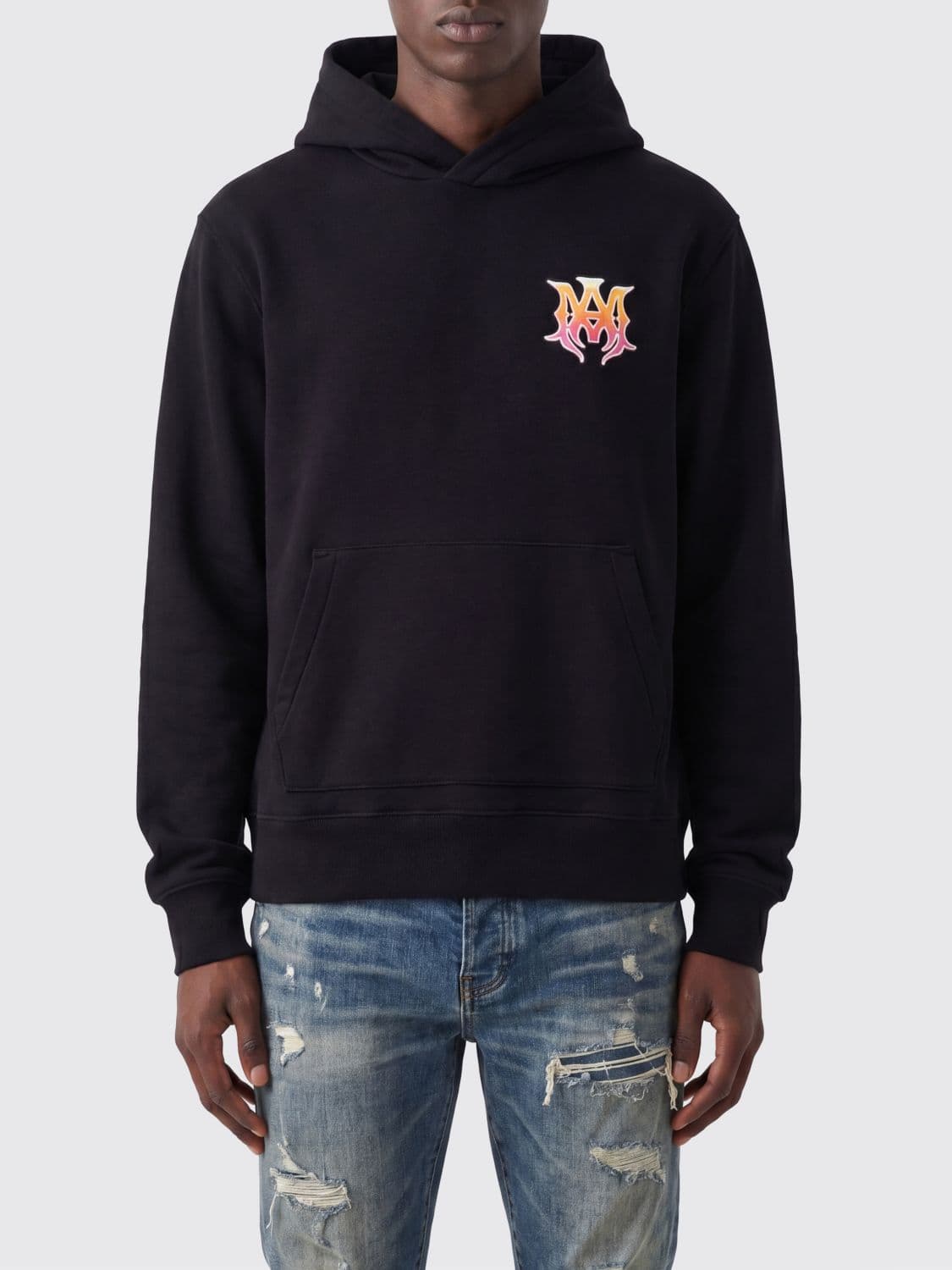 Amiri Cotton Hoodie with Printed Logo, Kangaroo Pocket and Ribbed Cuffs