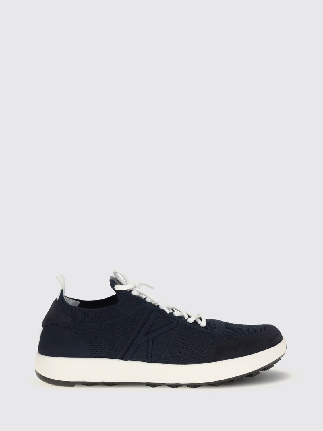 Kiton Low Top Sneakers in Cotton Knit and Suede with Embroidered Logo