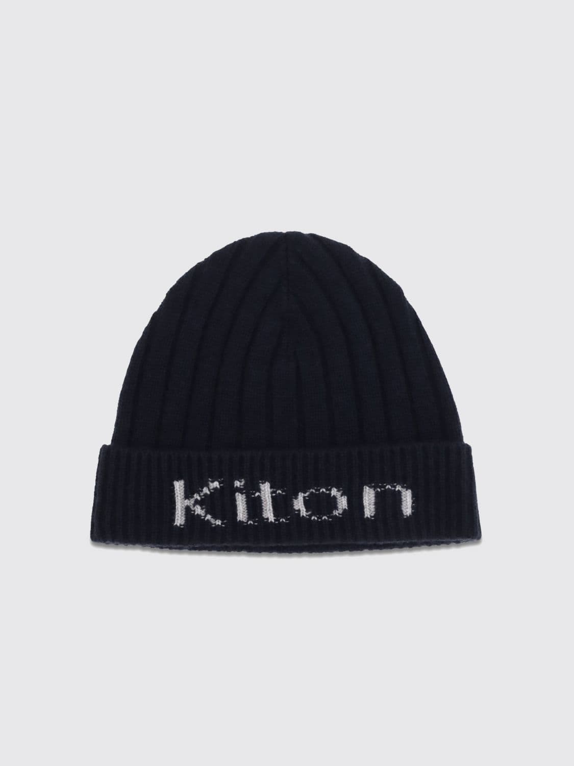Kiton Ribbed Merino Wool Beanie with Jacquard Logo and Cuff