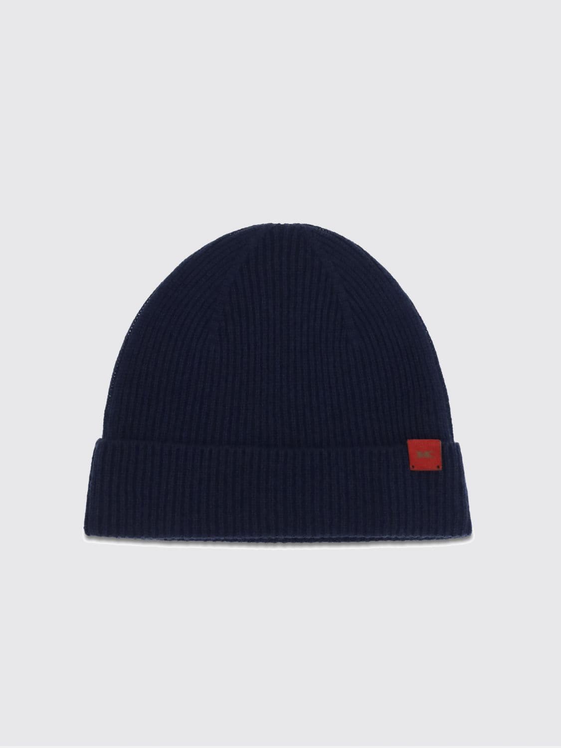 Kiton Ribbed Wool Beanie with Cuff and Applied Logo