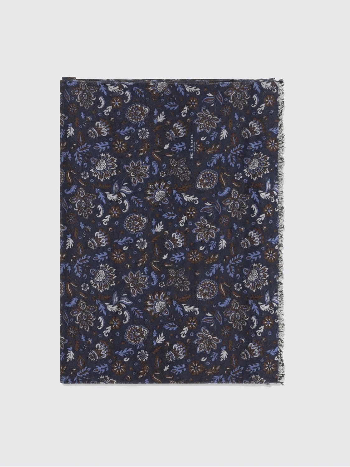 Kiton Rectangular Floral Print Silk Scarf with Fringed Edges · OS