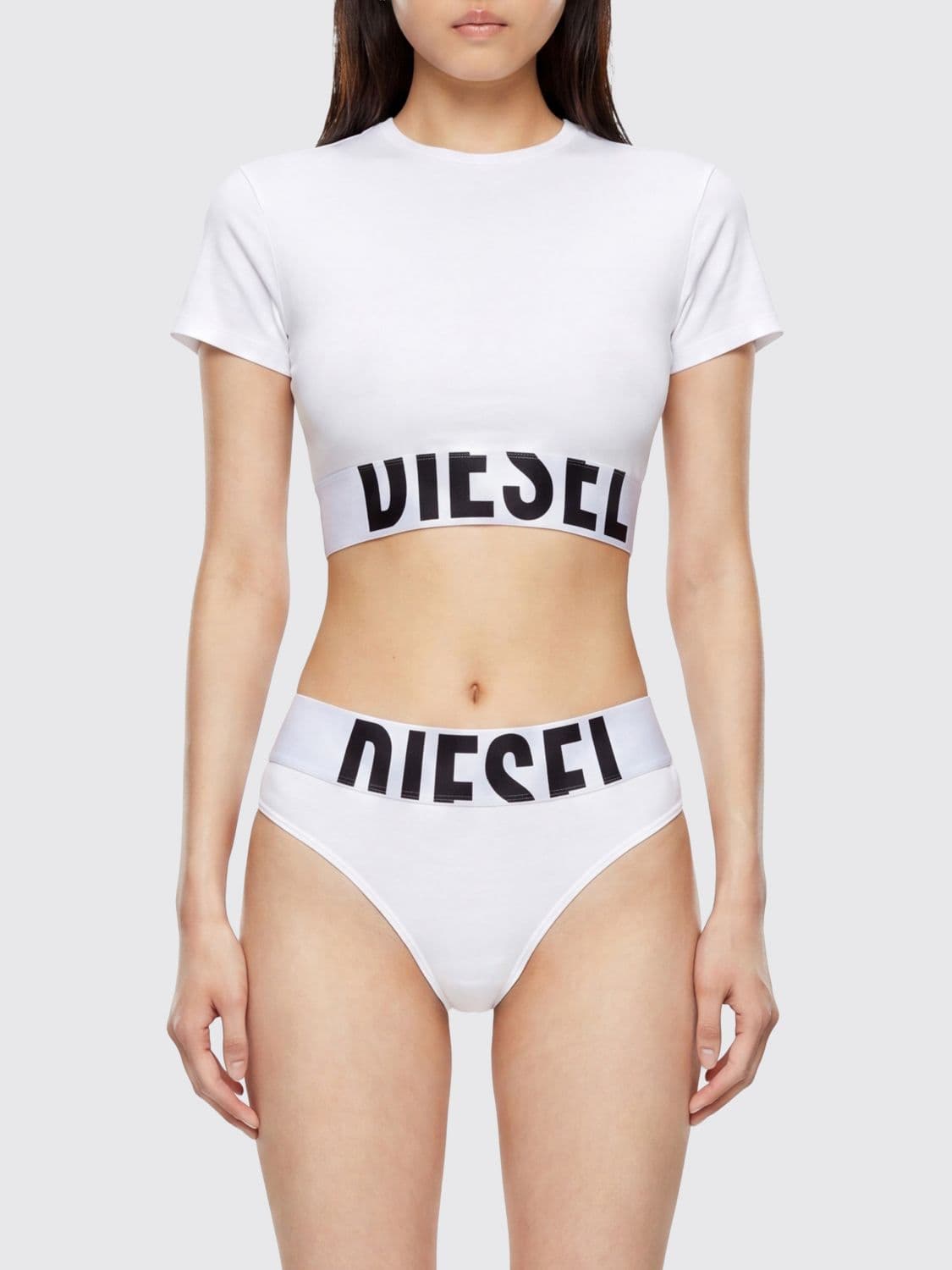 Diesel Slim Fit Cropped Top in Stretch Cotton with Contrast Logo