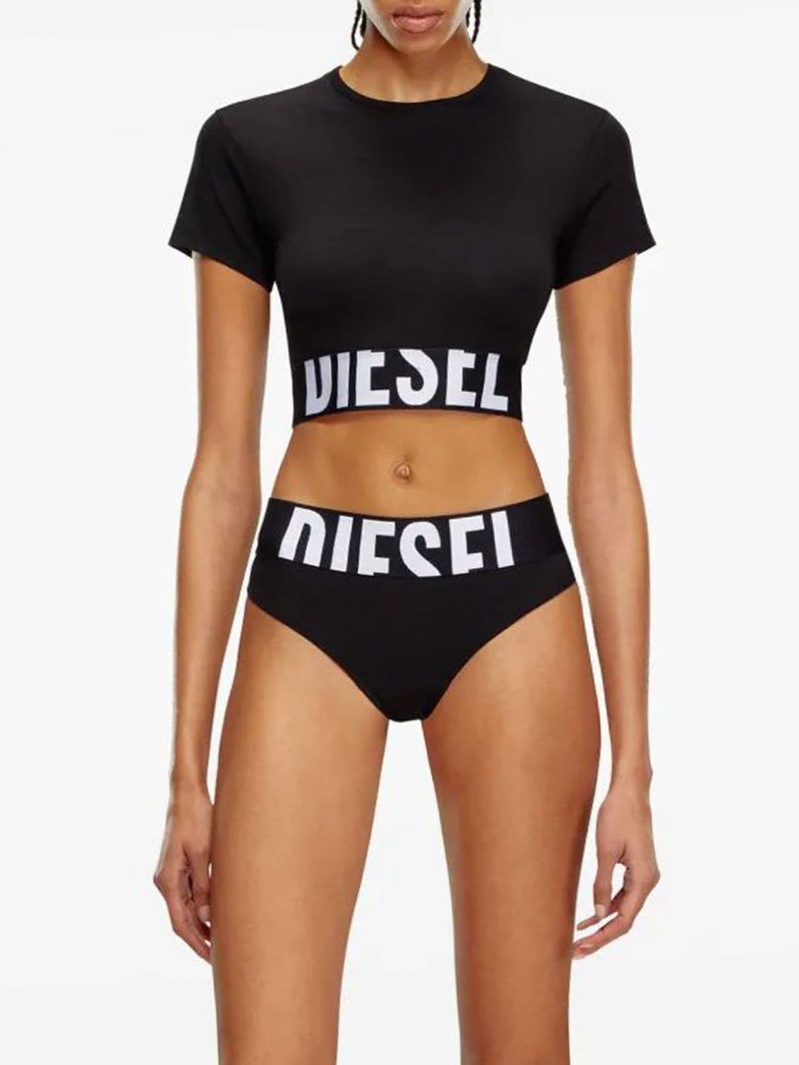 Diesel Slim Fit Cropped Top in Stretch Cotton with Contrast Logo · XS