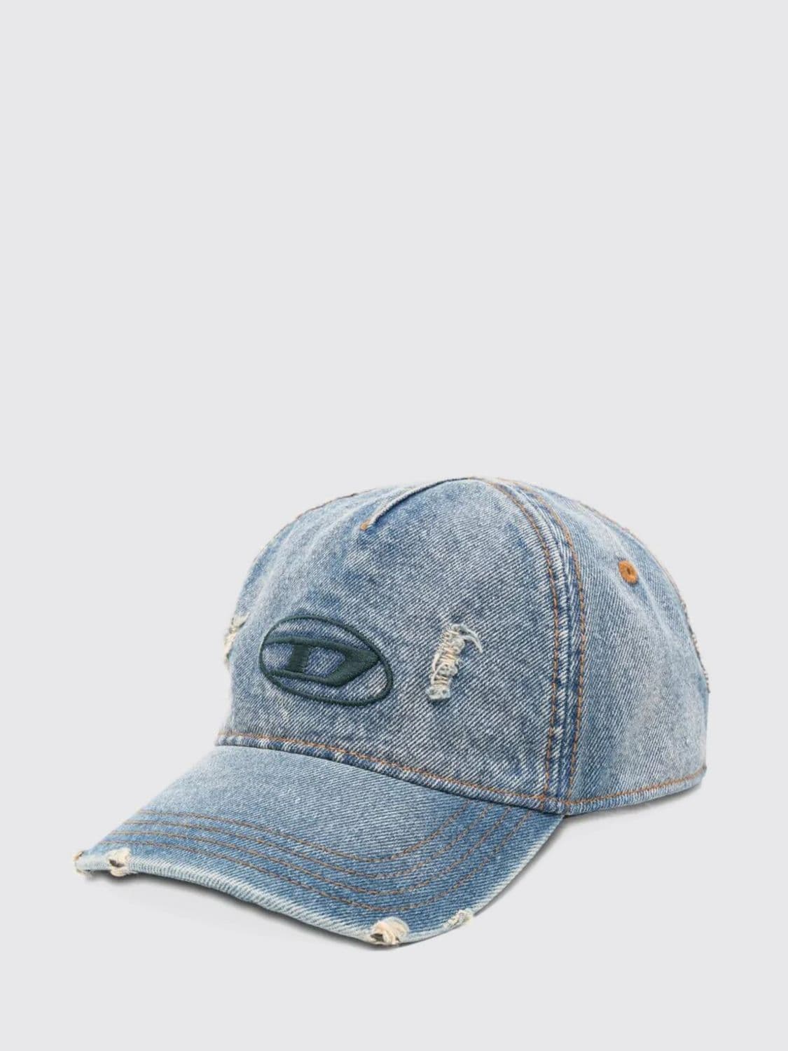 Diesel Distressed Denim Baseball Cap with Embroidered Oval D Logo
