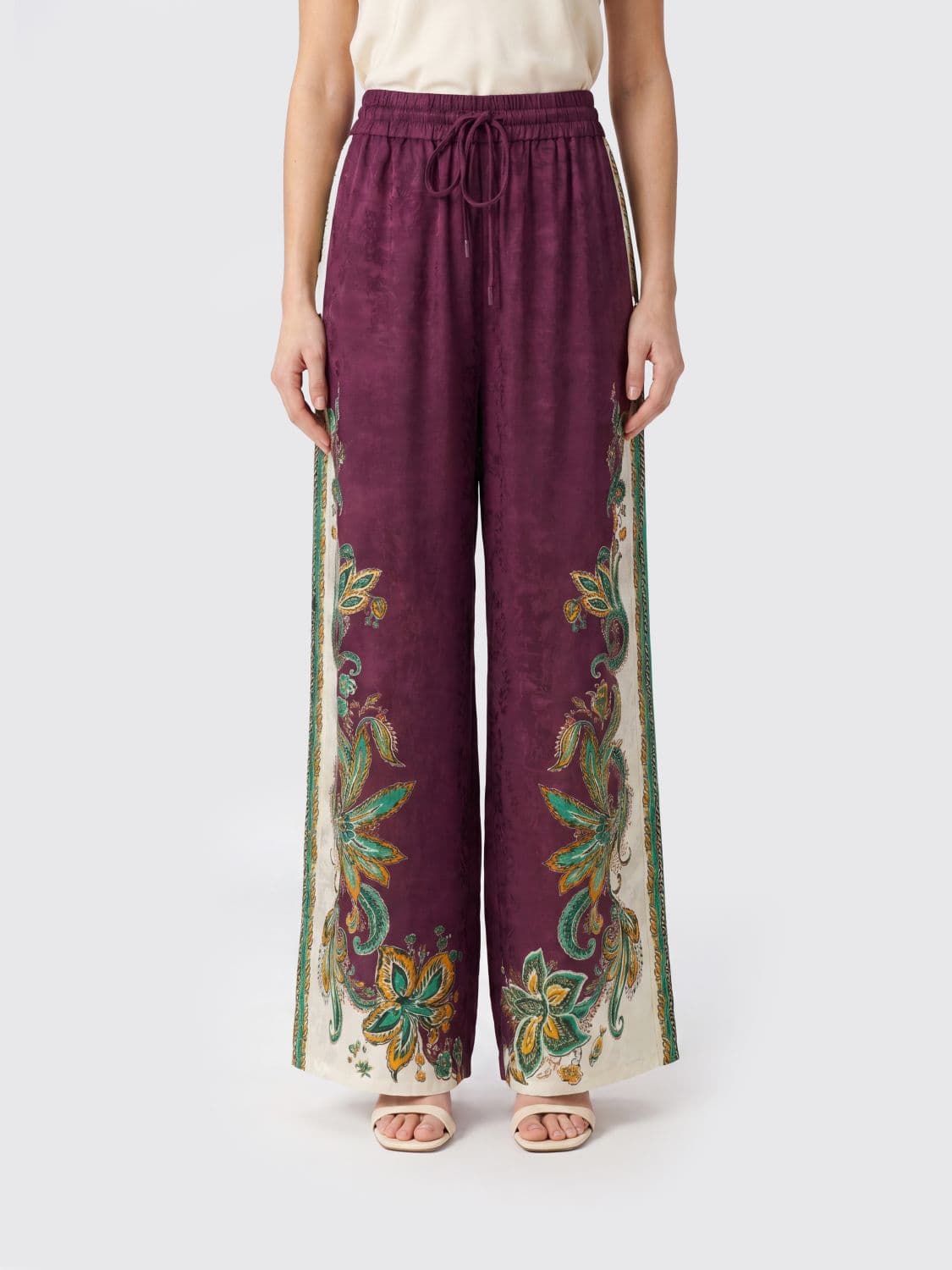 Alemais High-Waisted Floral Print Palazzo Trousers in Silk and Viscose
