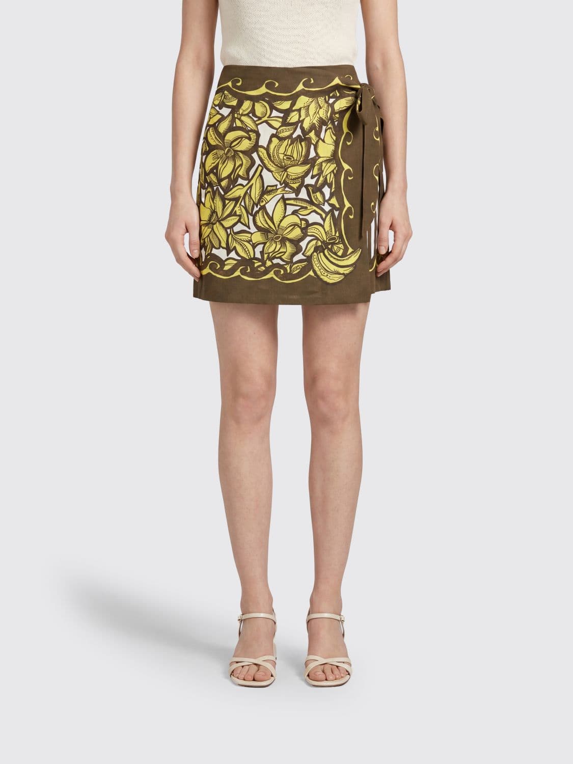 Alemais Floral Print Hemp Wrap Mini Skirt