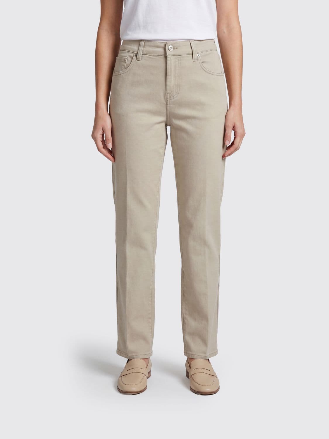 7 For All Mankind Cream Stretch-Cotton Denim Straight Jeans