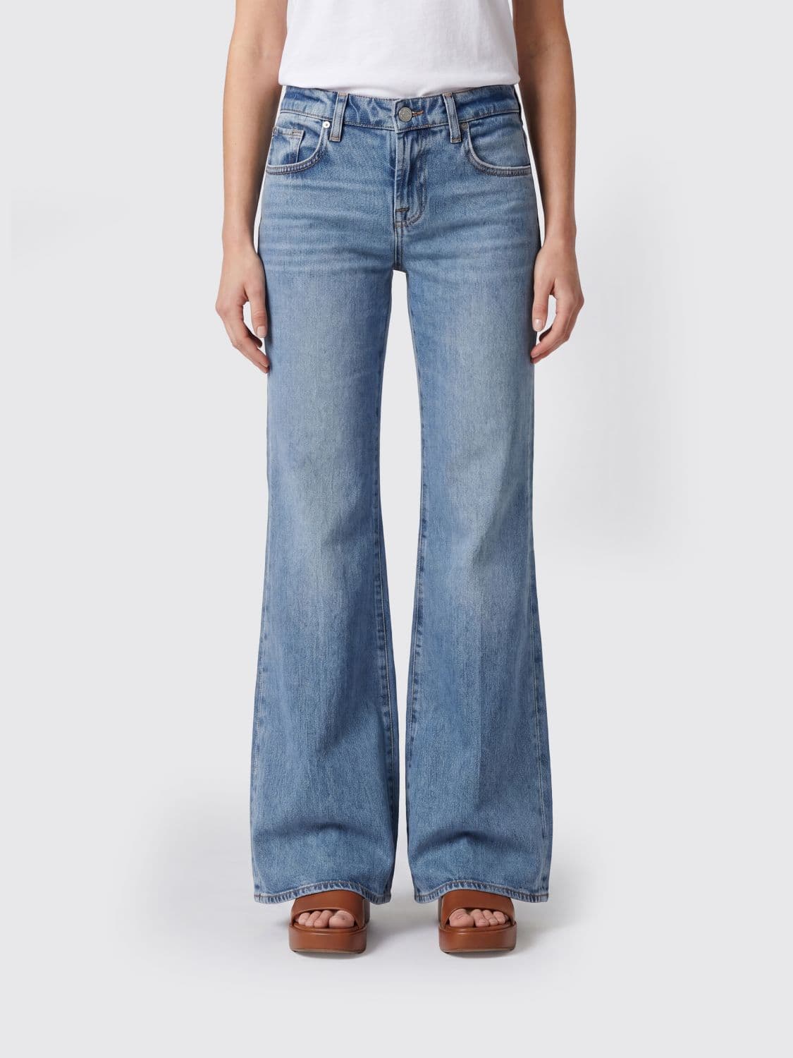 7 For All Mankind High-Waisted Cotton-Stretch Denim Flare Jeans