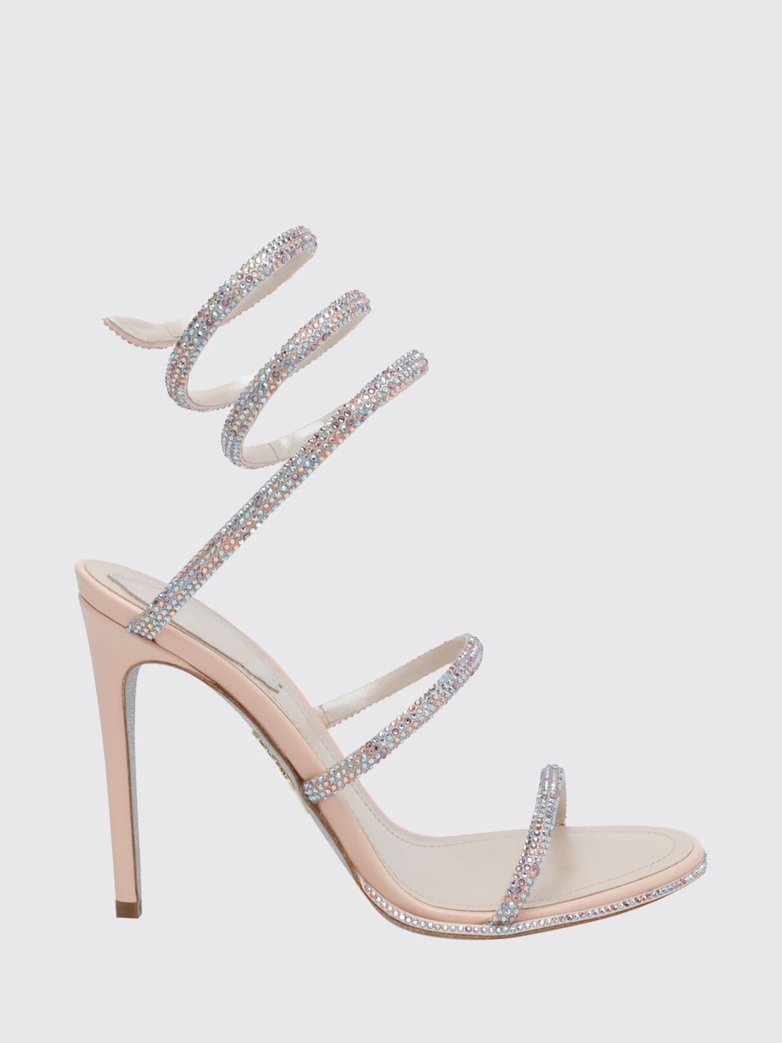 Rene Caovilla Cleo Fabric Sandals with Rhinestones and Spiral Snake Strap