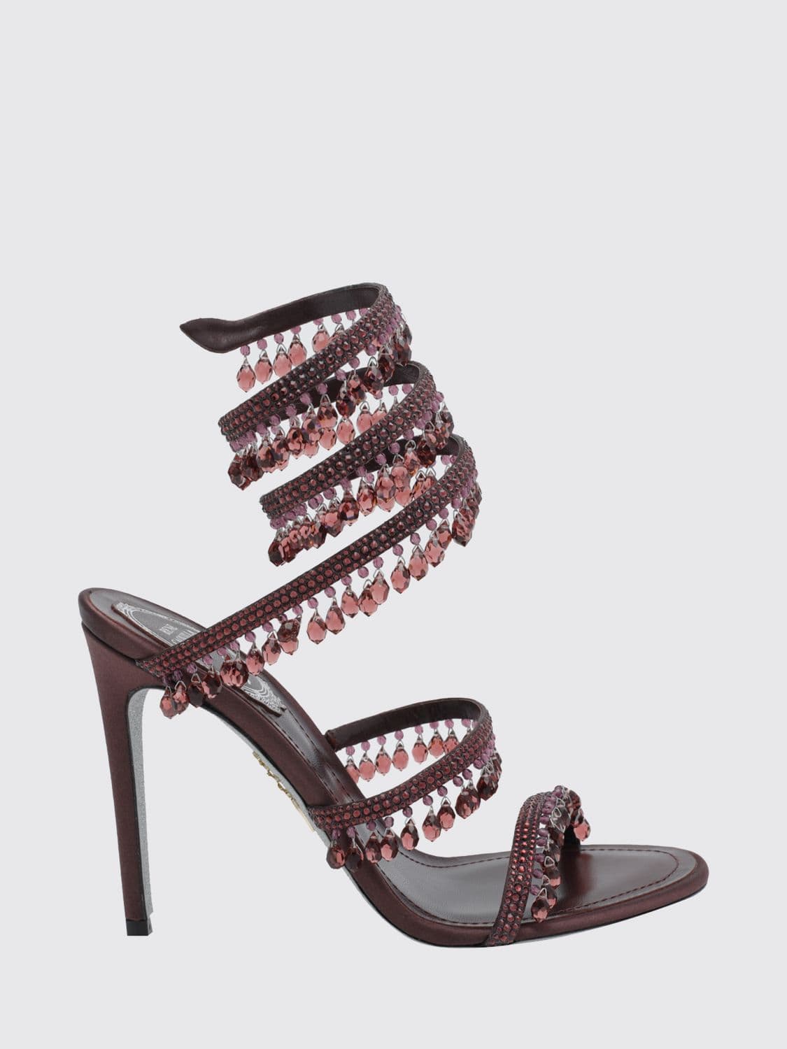 Rene Caovilla Chandelier Satin Sandals with Crystals and Snake Strap