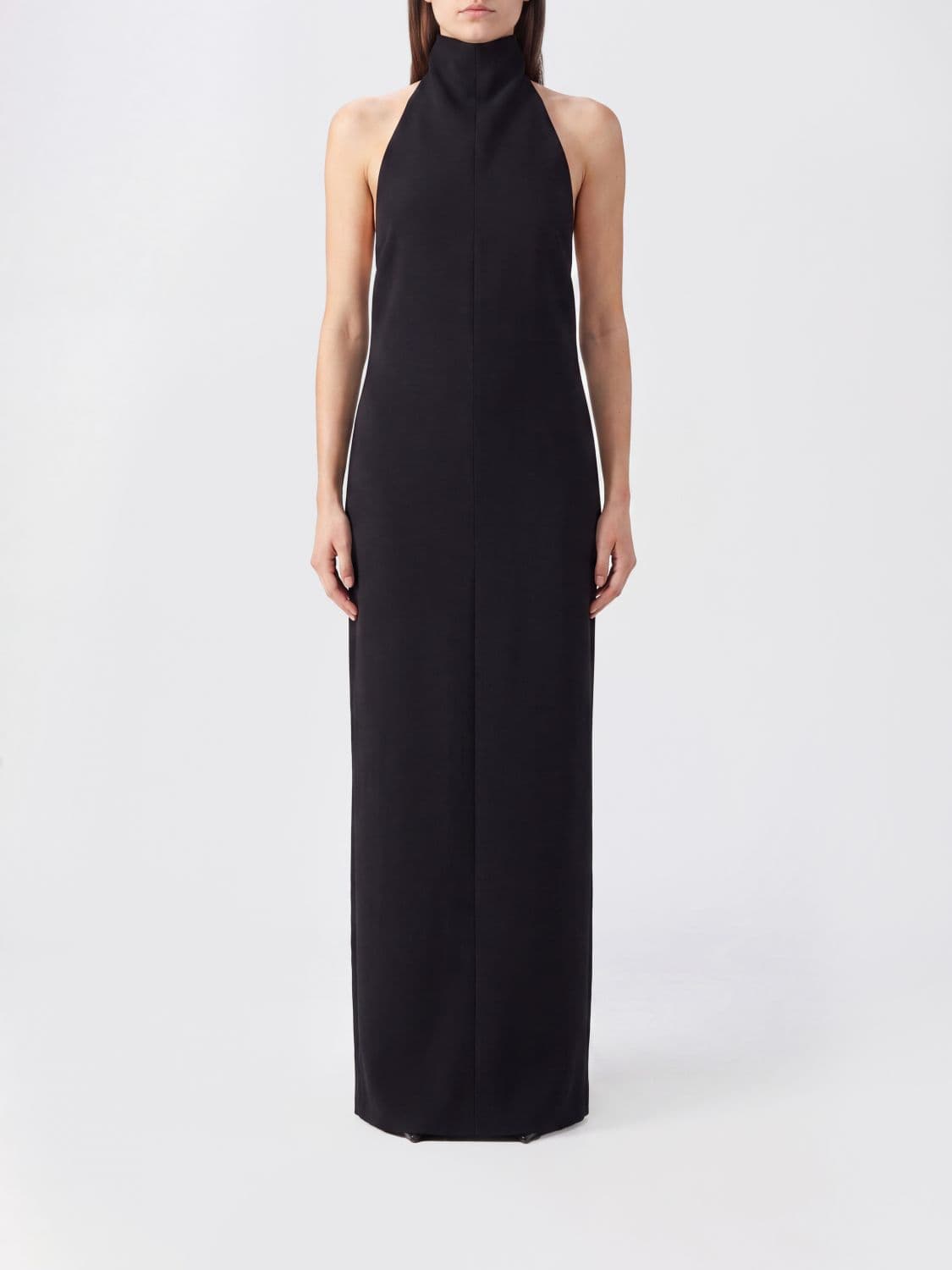 Khaite Roxanne Crêpe Turtleneck Long Evening Gown with Back Slit