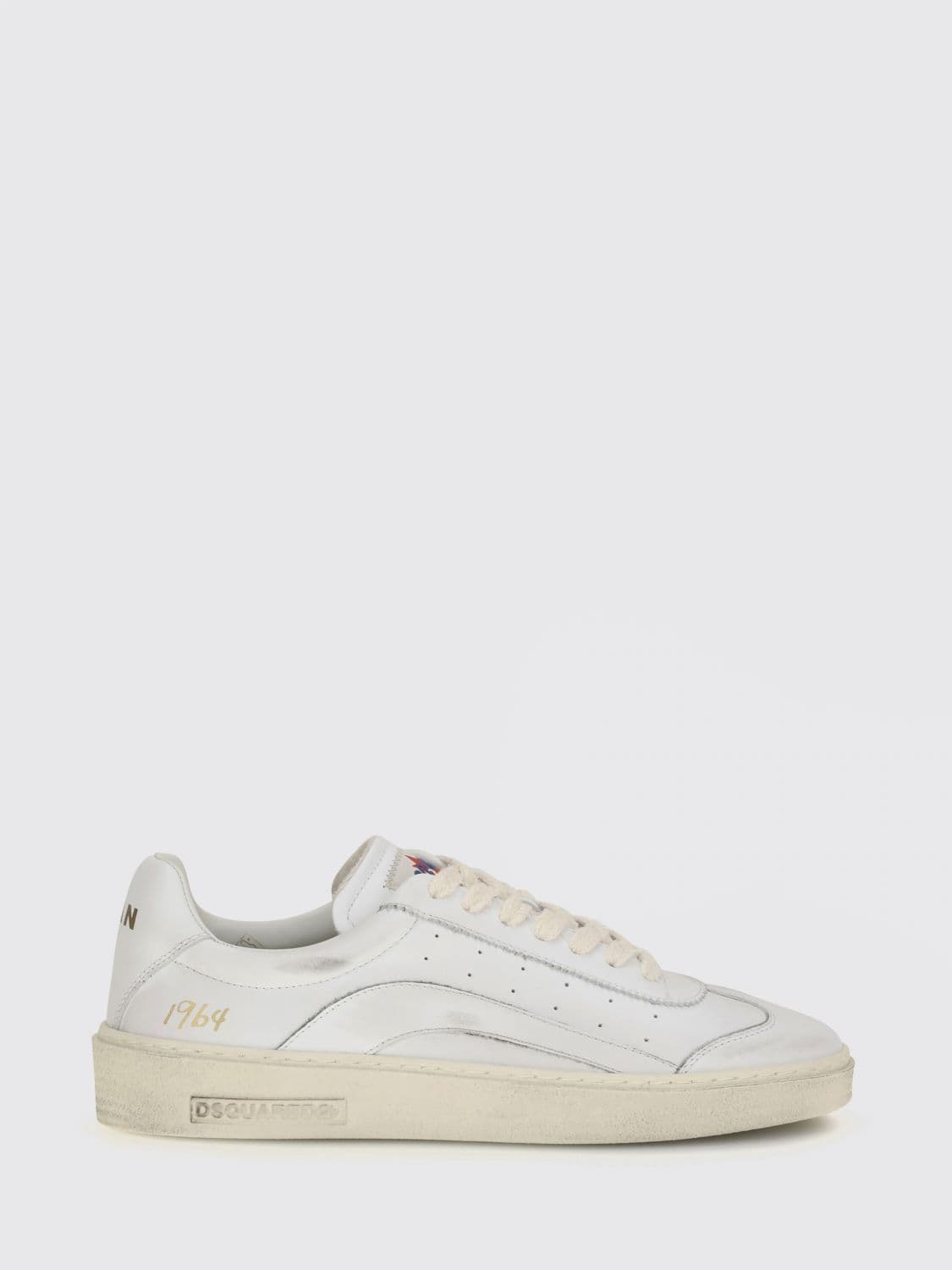Dsquared2 Rider Low Top Sneakers in Smooth Calf Leather with Distressed Effect