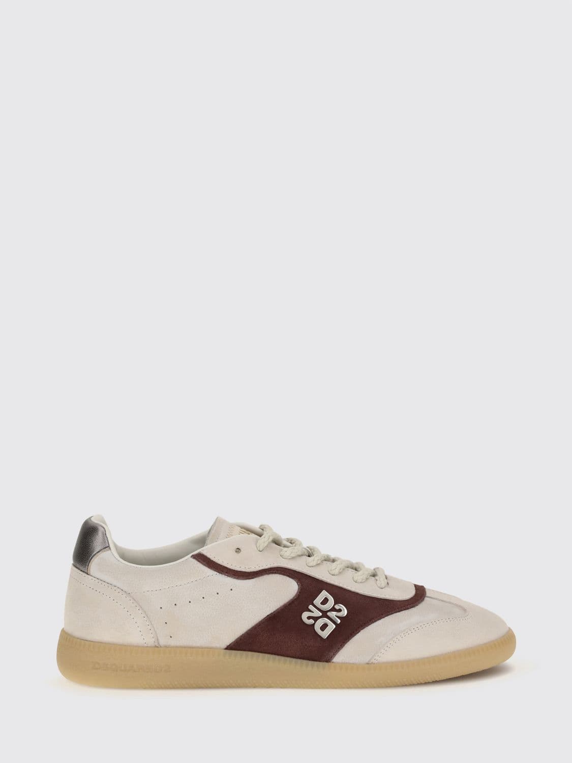 Dsquared2 Low Top Sneakers in Calf Leather with Monogram Pattern and Distressed Effect