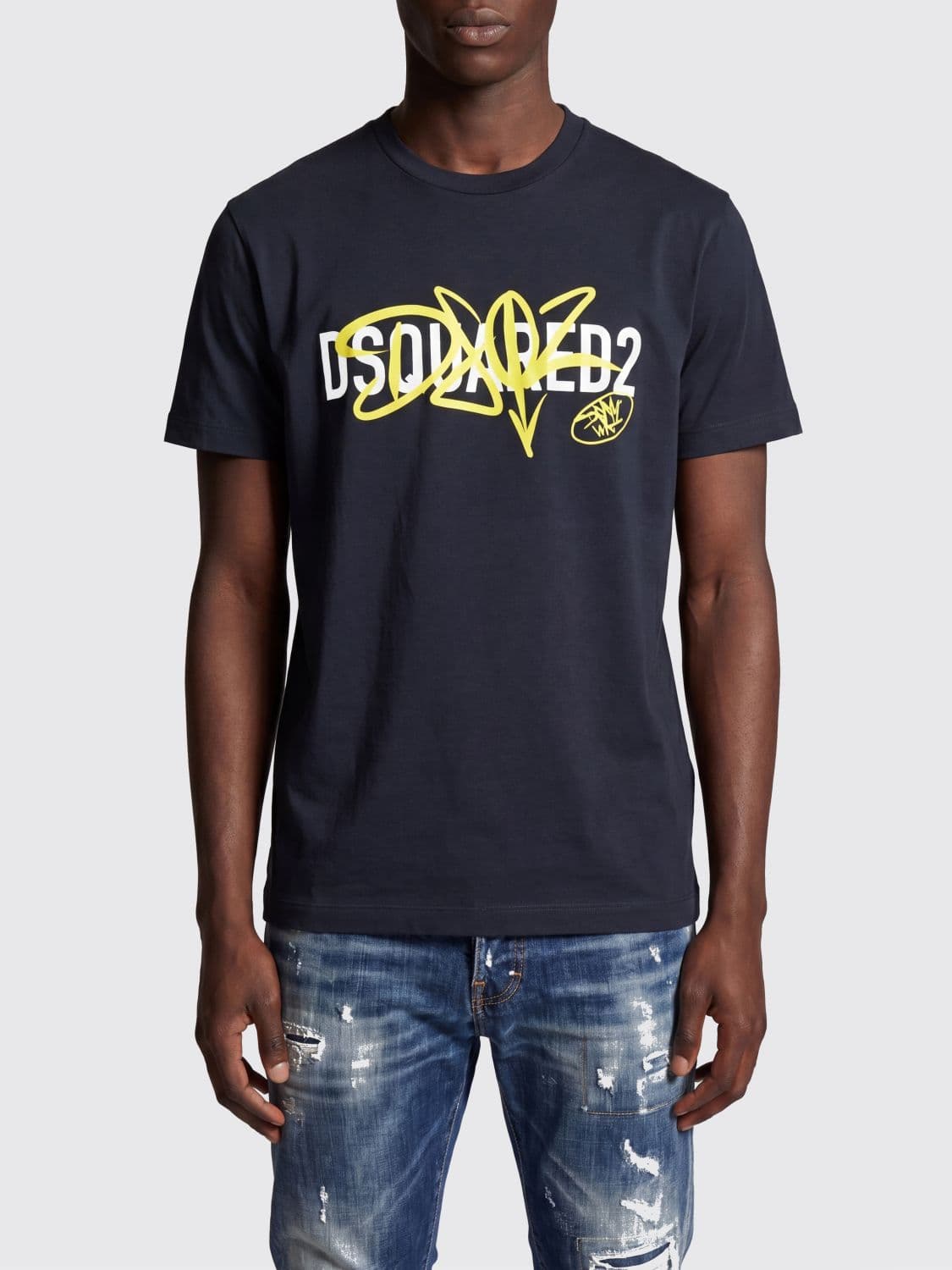 Dsquared2 Slim Fit Cotton T-Shirt with Contrasting Logo Print