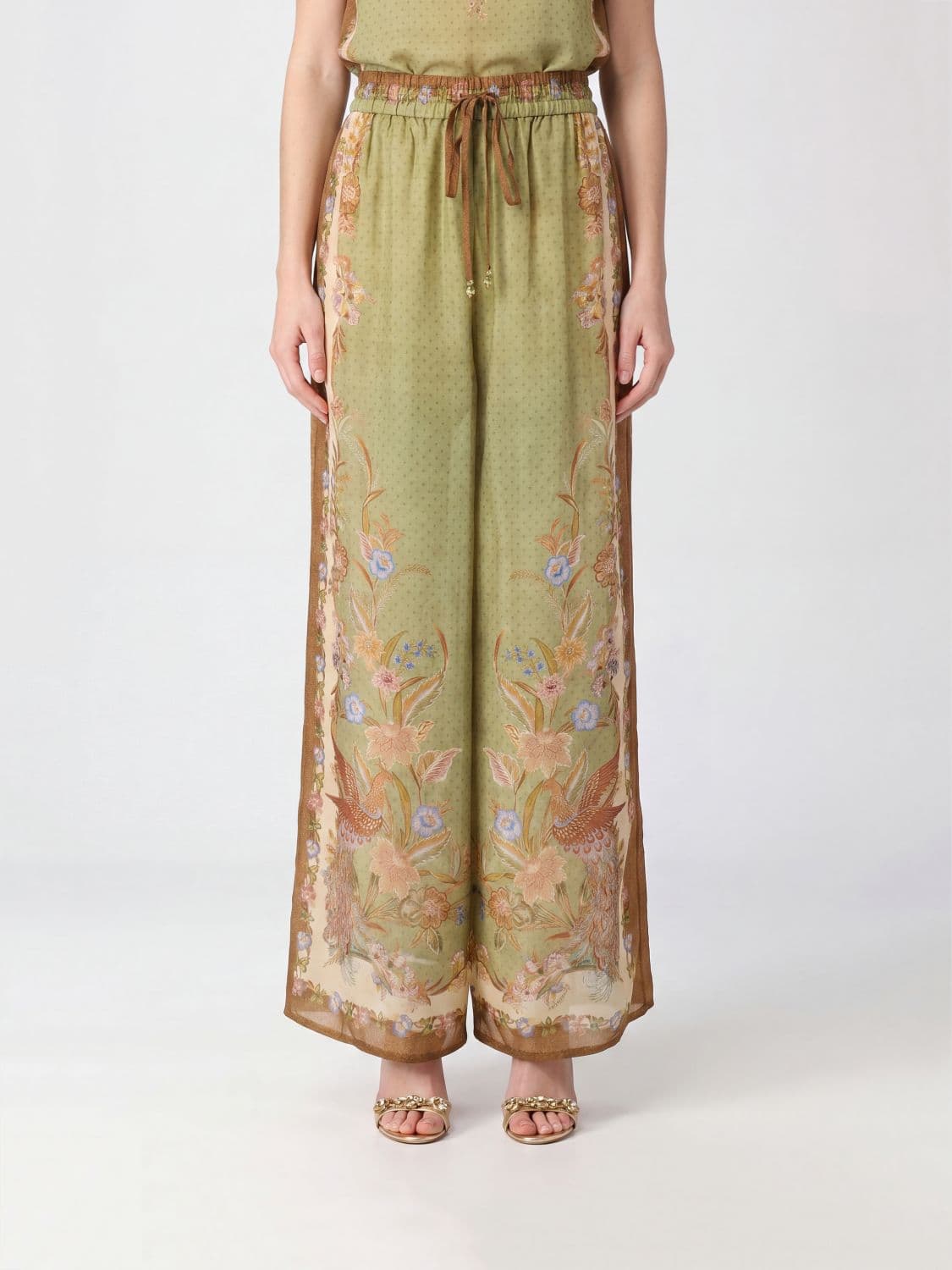 Zimmermann Indra High-Waisted Silk Palazzo Trousers with Floral Print