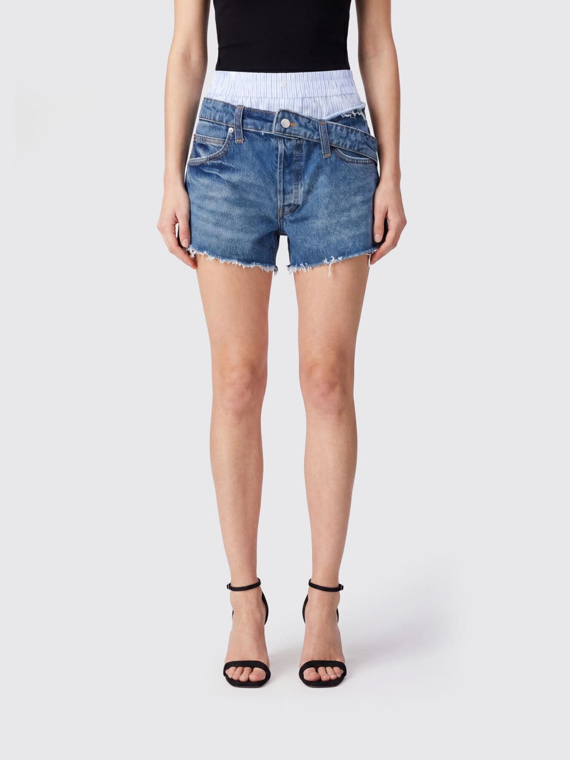 Alexander Wang Double-Layer Denim Shorts with Raw-Cut Hem