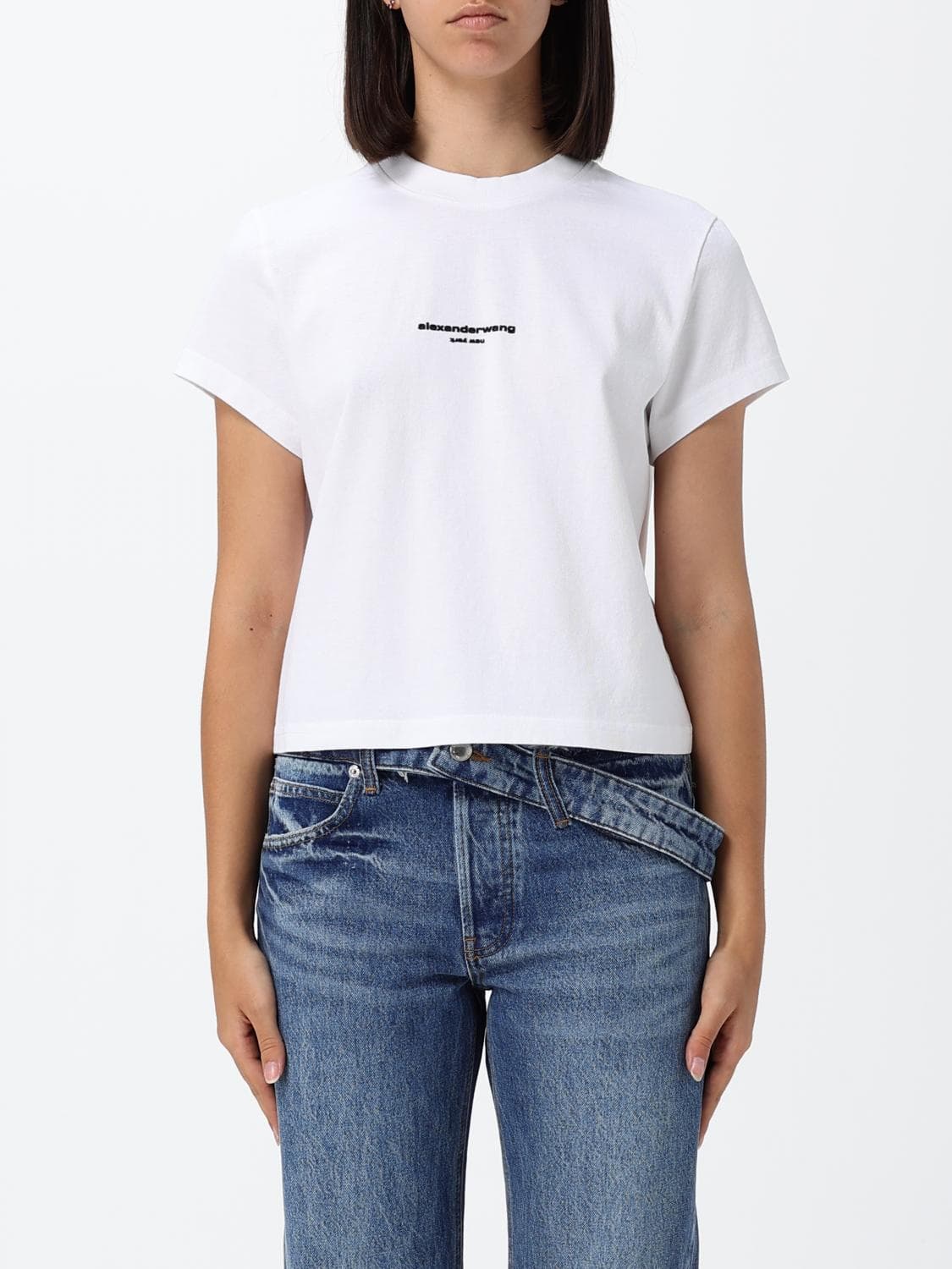 Alexander Wang Crewneck Cotton T-Shirt with Contrast Logo