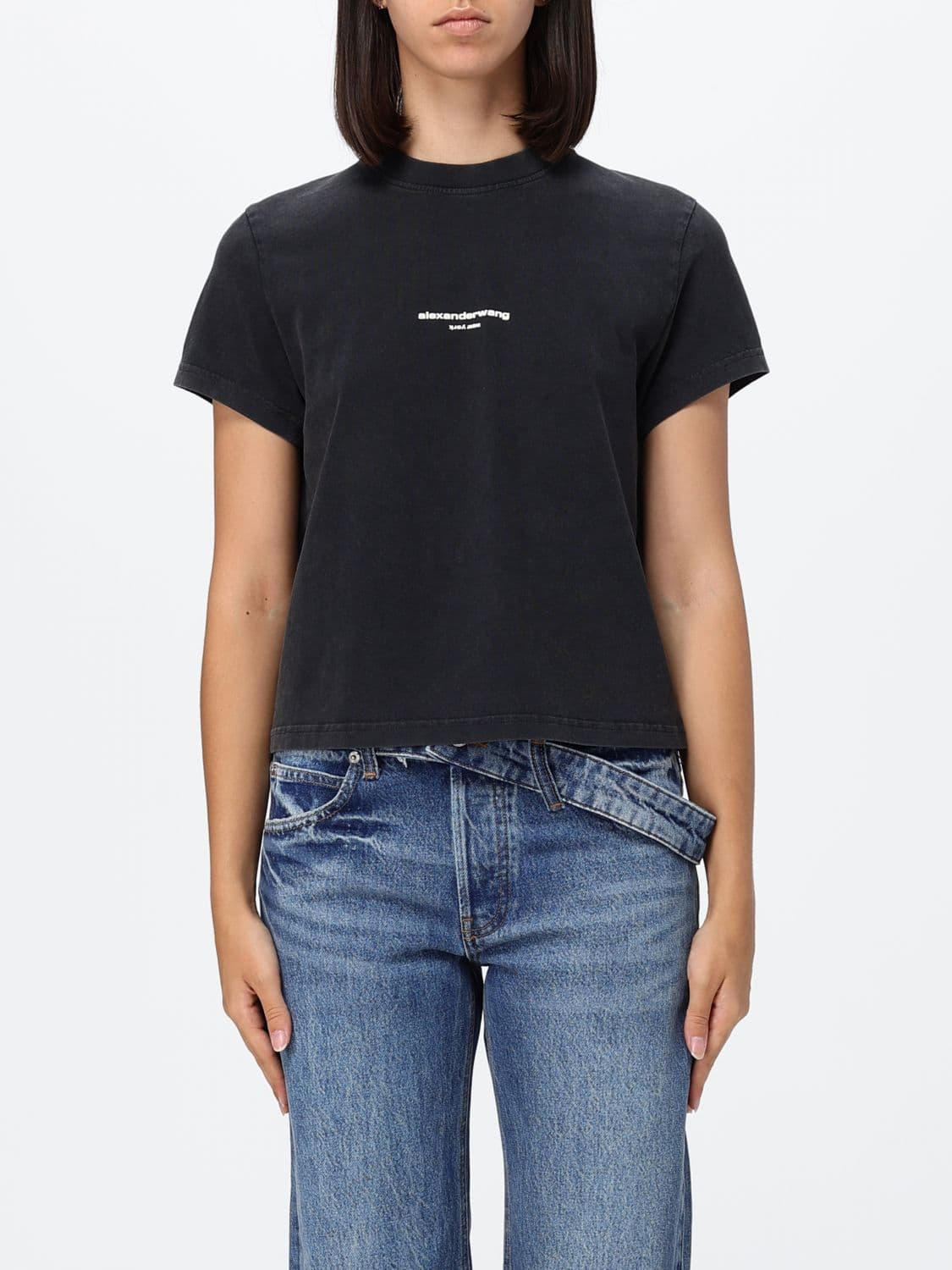 Alexander Wang Crewneck Cotton T-Shirt with Contrast Logo