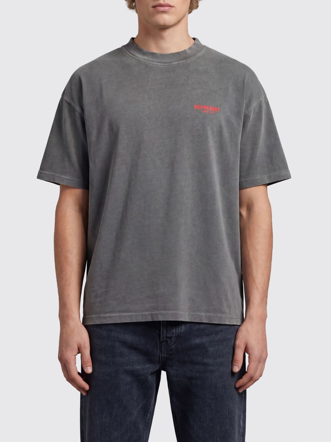 Represent Crew Neck Cotton T-Shirt with Contrast Logo